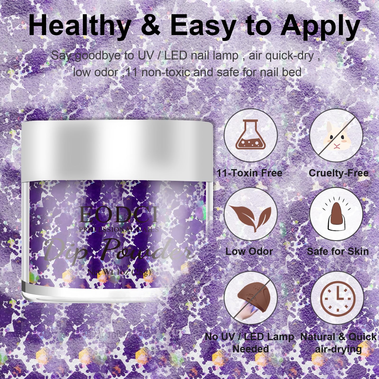 **Purple Glitter Dipping Powder for Nails - 1 Oz/28g, Dopamine-Inspired French Manicure Kit, No UV Lamp Needed - DIY Salon & Home Nail Art Starter Set for Women - Perfect for Parties, Weddings & Everyday Glam**