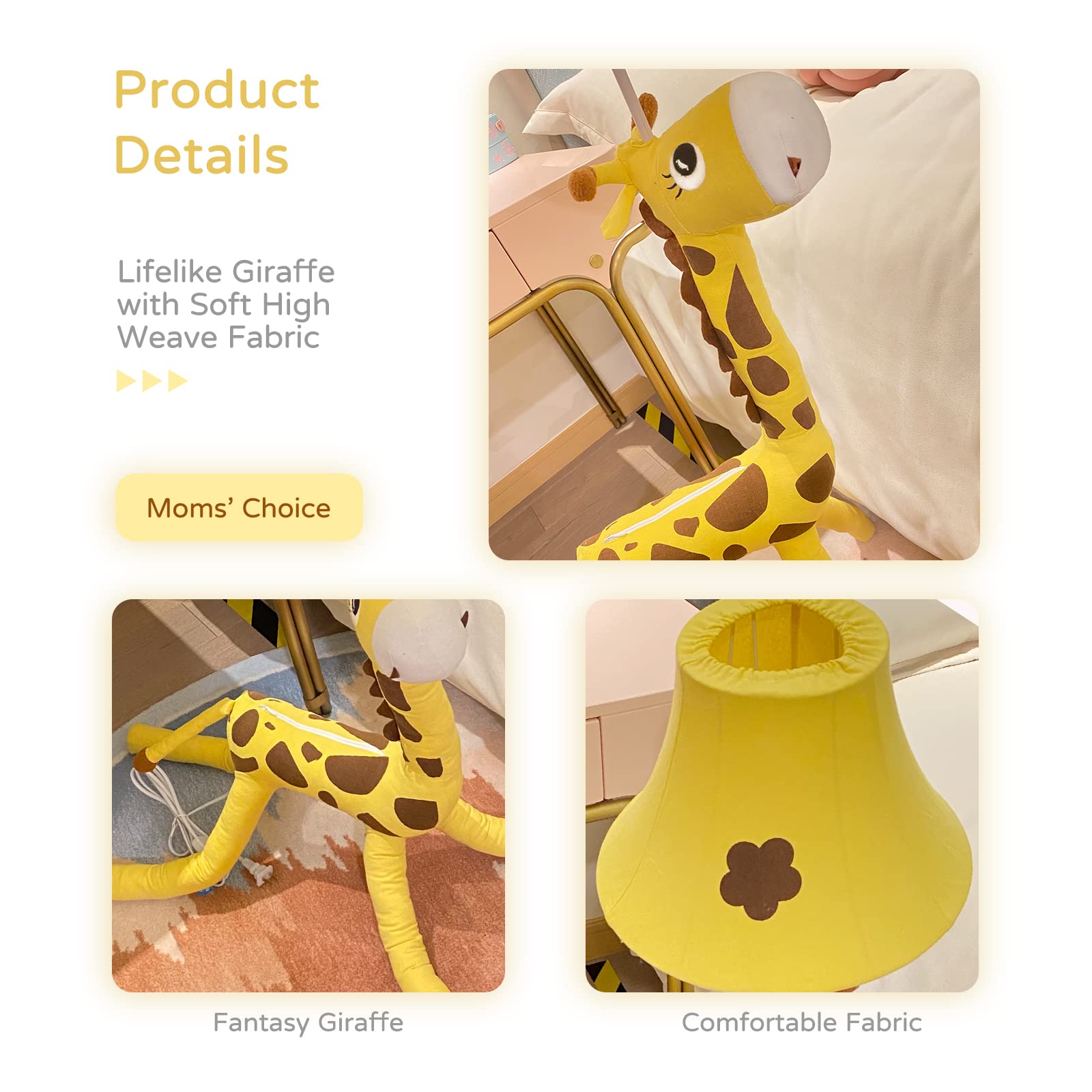 Cozylight Giraffe Design 50-Inch Tall Floor Lamp for Kids Bedroom & Nursery - Hand-Stitched Toy Standing Lamp for Cozy Living Room Decor - Perfect for Bedside Night Light, Playroom Lighting, and Children's Room Decoration
