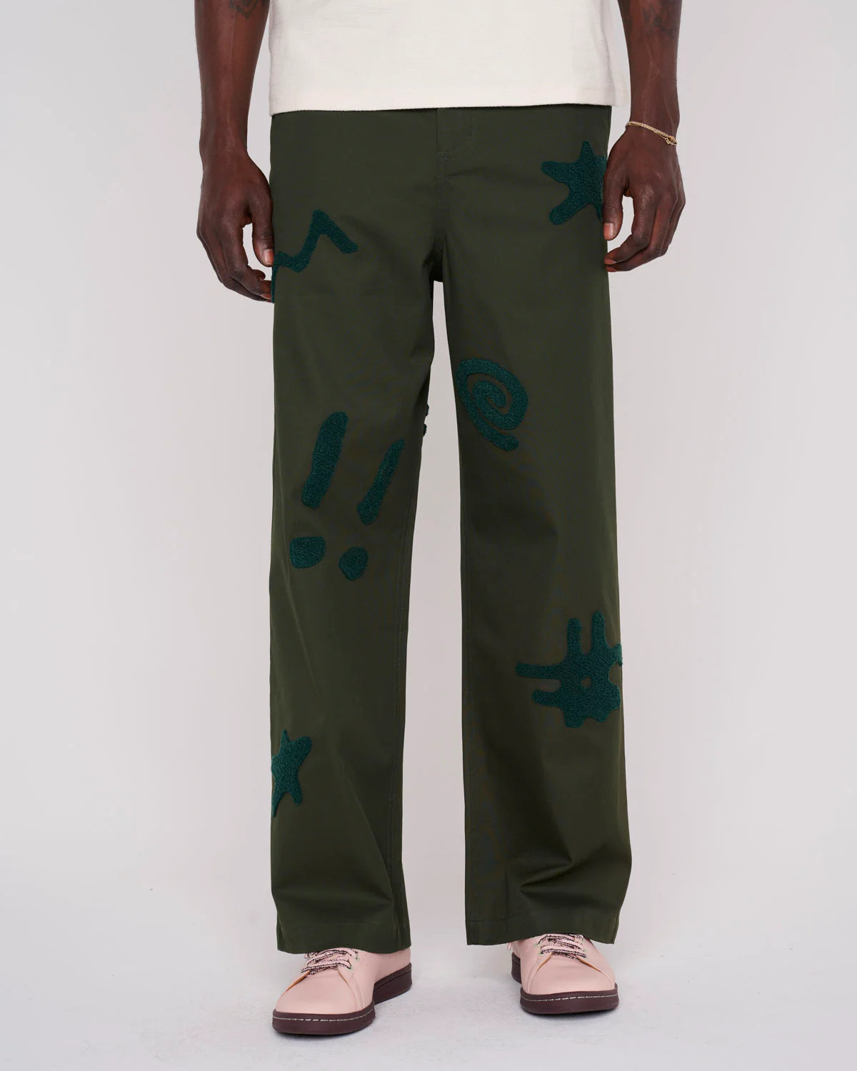 Chenille Symbols Four Pocket Pants - Deep Green | Comfortable & Stylish Casual Wear for Men & Women | Perfect for Outdoor Activities, Hiking & Everyday Use