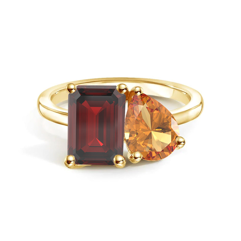 Personalized Garnet Birthstone Ring for Couples - Custom Toi et Moi Anniversary Ring for Her - Romantic Gift for Valentine's Day, Engagement or Wedding Anniversary (Perfect for February Birthdays)