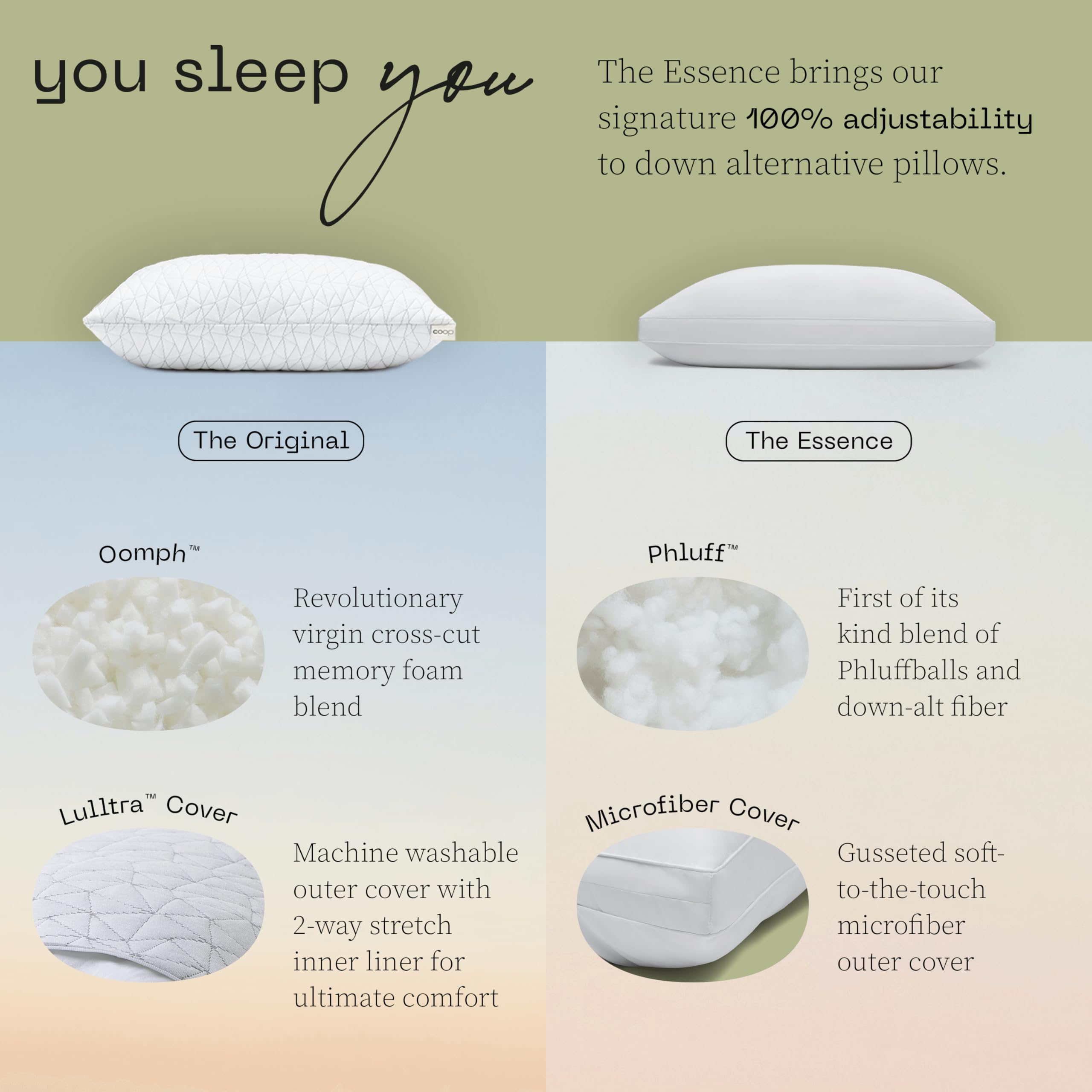 Coop Home Goods Essence Down Alternative Pillow Set of 2, Queen Size - Adjustable Luxury Hotel Pillows for Back, Stomach & Side Sleepers | Hypoallergenic & Breathable for Better Sleep | Perfect for Bedroom, Guest Room & Travel