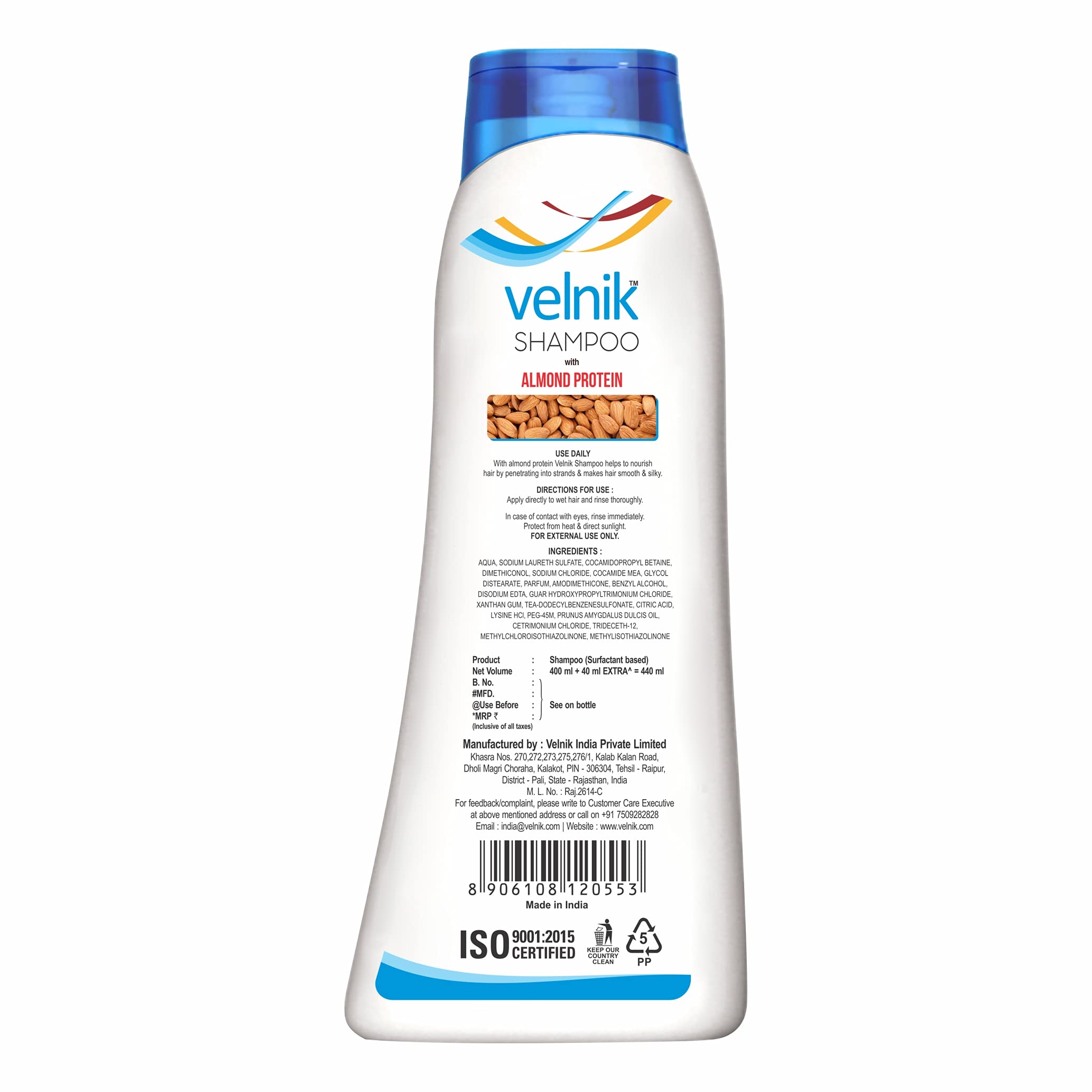 Velnik Anti Hair Fall Shampoo with Milk Proteins & Multivitamins - 440ml for Strong, Healthy & Long Hair - Perfect for Daily Hair Care & Scalp Nourishment