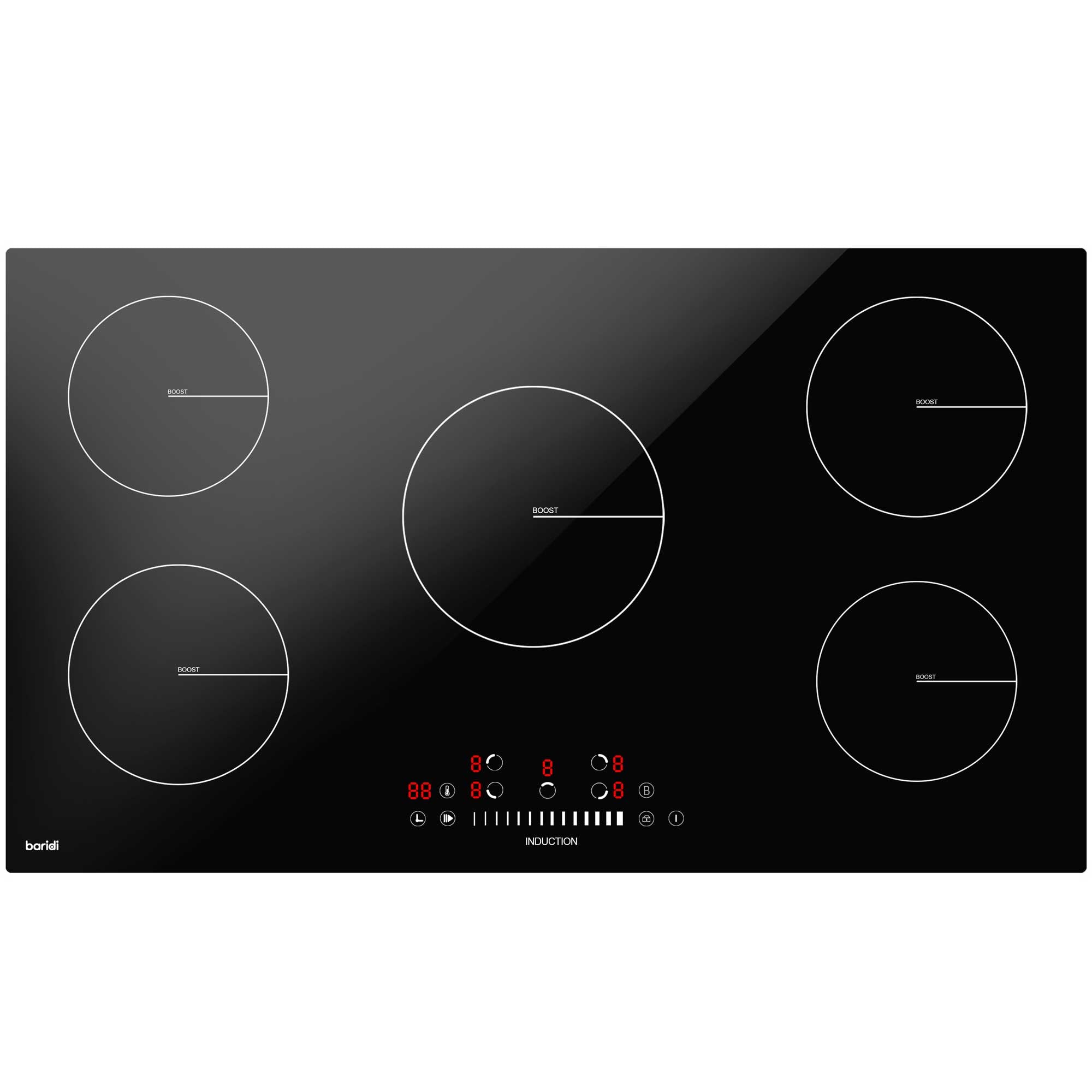 Baridi 90cm Built-in Induction Cooktop with 5 Cooking Zones, 9300W Power, Boost Function & 9 Heat Settings - Touch Control for Fast & Precise Cooking - Perfect for Home Kitchens, Restaurants & Catering Services