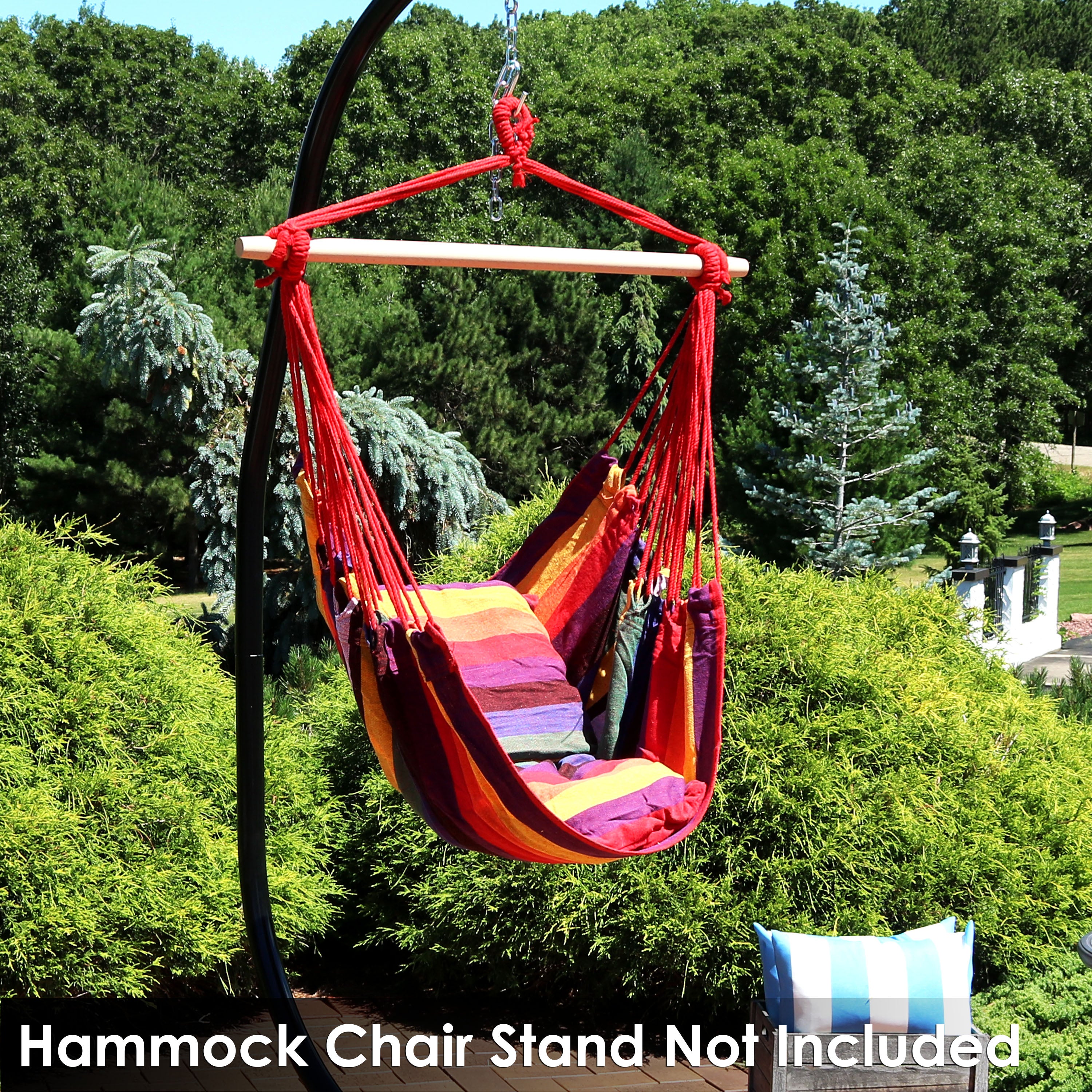 Comfortable Sunnydaze Outdoor Hanging Hammock Chair Swing with 2 Soft Cushions - Perfect for Porch, Patio, Garden & Backyard Relaxation