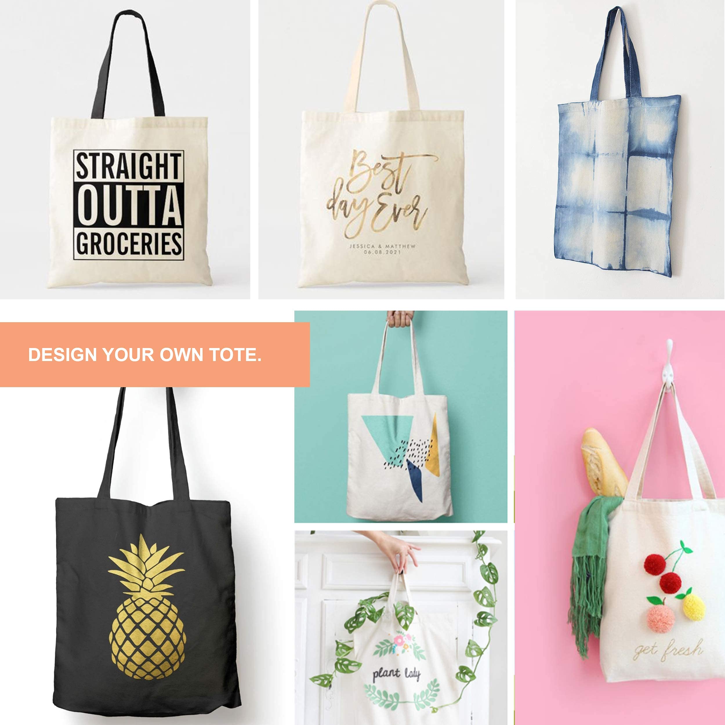 Eco-Friendly Cotton Canvas Tote Bags - Reusable Grocery Shopping Bags & DIY Gift Bags for Women | Perfect for Groceries, Beach Trips, Work & Daily Errands