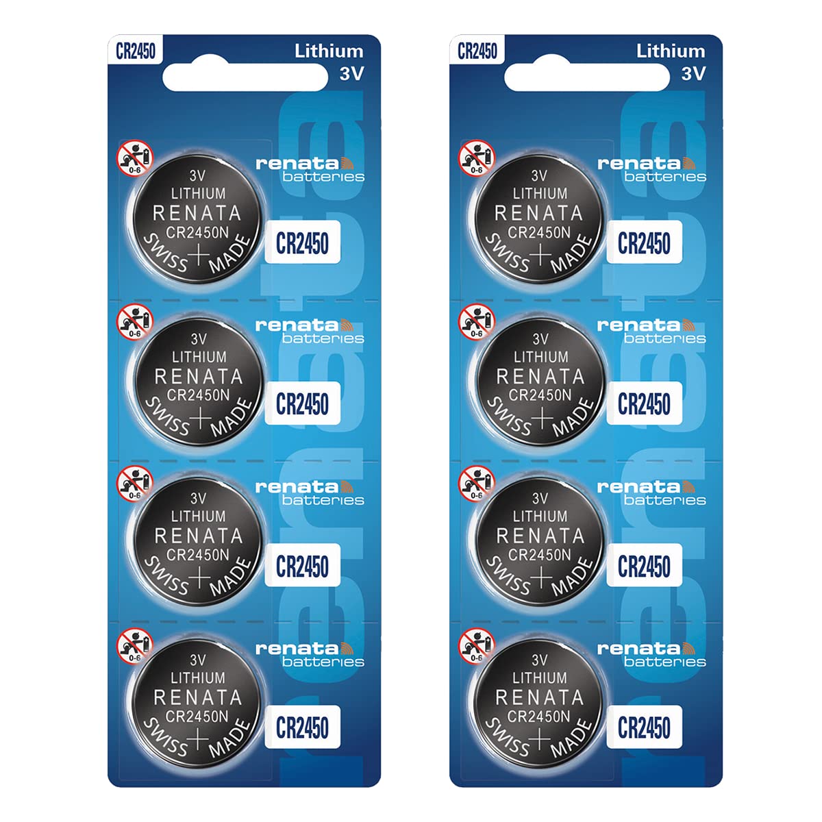 Renata CR2450N 3V Lithium Coin Battery (8 Pack) - Long-Lasting Power for Watches, Calculators, Key Fobs & Medical Devices