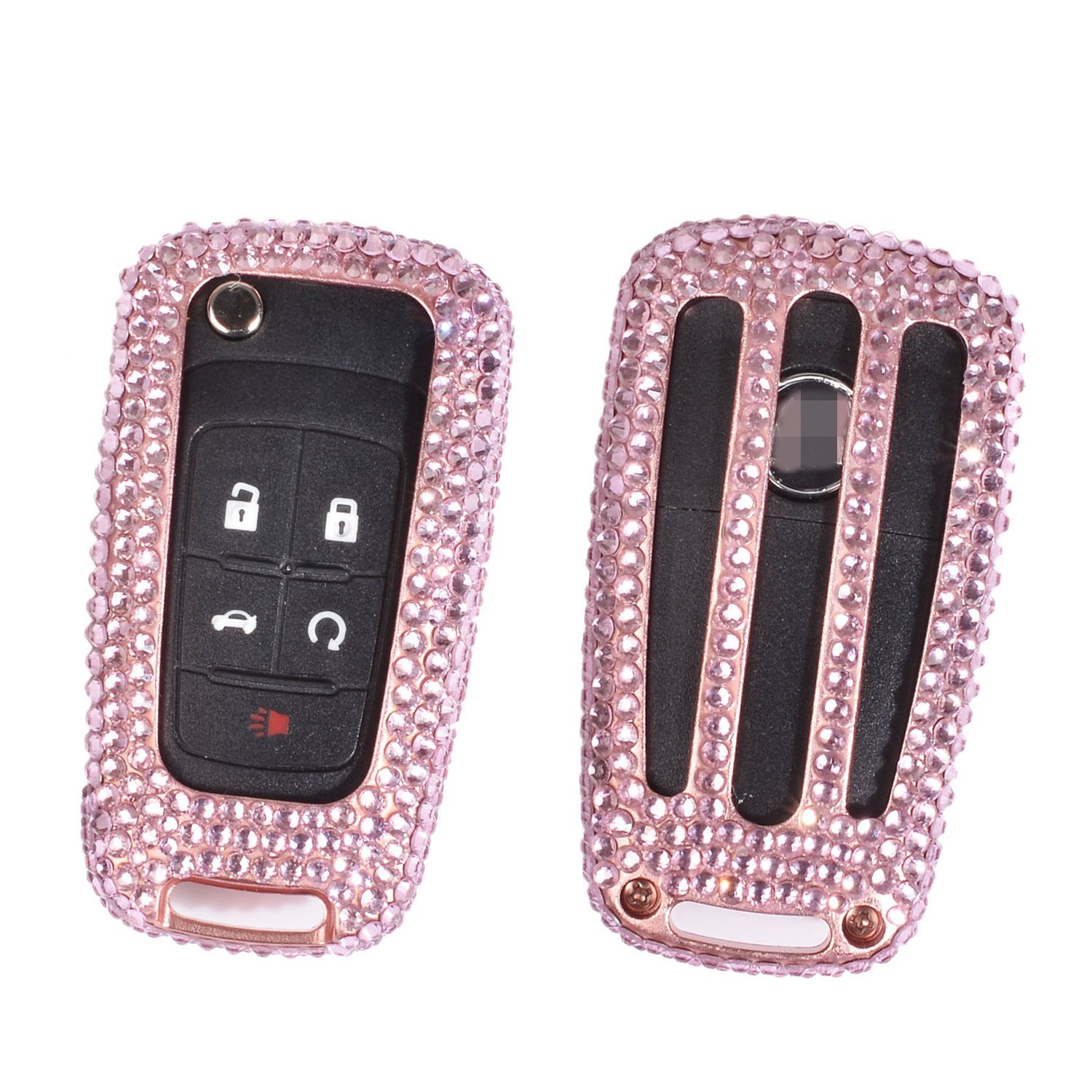 Handmade Crystal Key Fob Cover for Buick Remote Key - Aluminum Protector Case Compatible with Buick Allure, Cascada, Enclave, Encore, Excelle GT, XT, GL8, LaCrosse, Regal & Verano - Diamond Keychain Accessory (Pink) | Perfect Gift for Car Owners & Luxury Keychain for Women