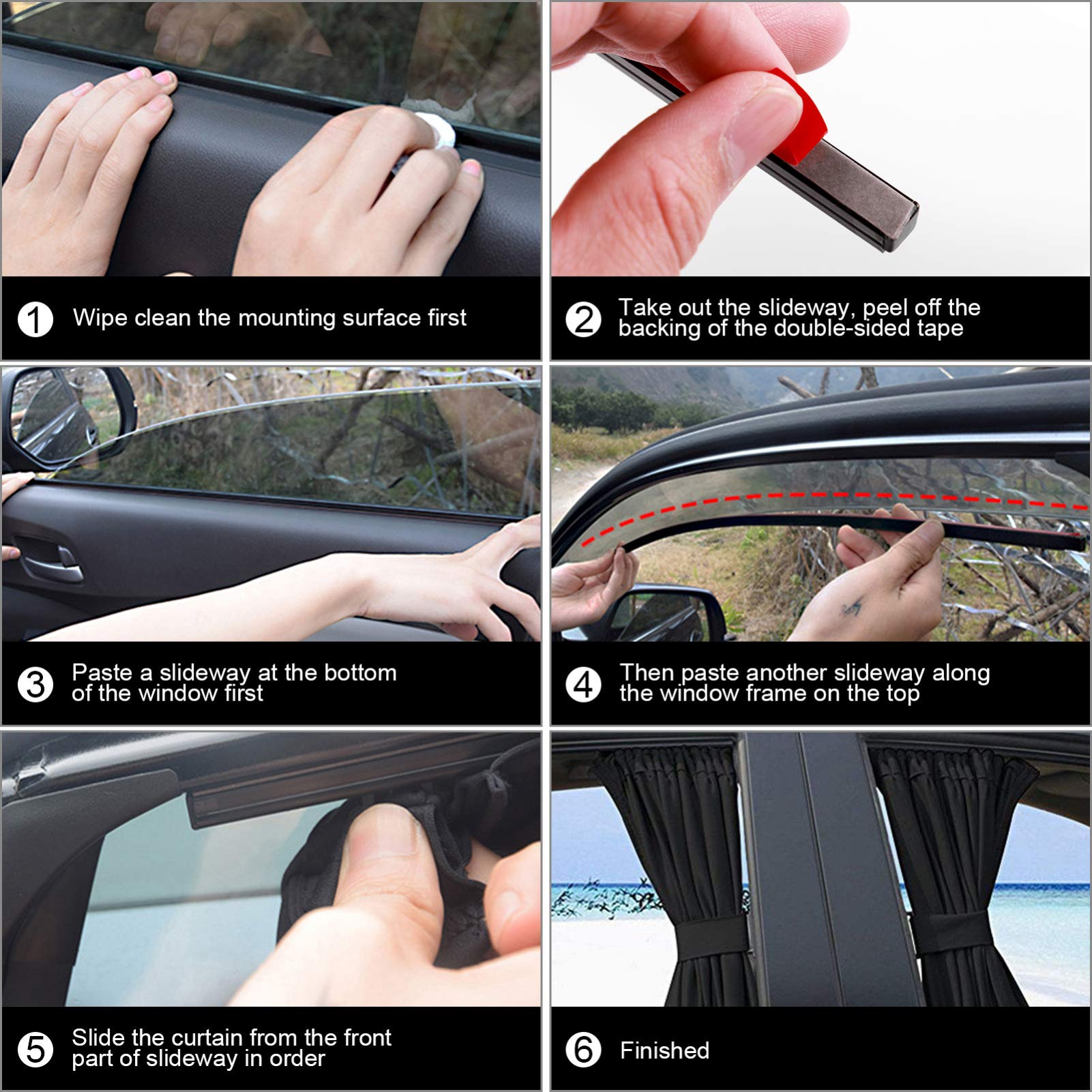BESPORTBLE Black Car Window Curtains - 2 Pack Slidable Auto Shade Curtains for Vehicle Sun Protection | UV Blocking, Privacy & Heat Reduction | Perfect for Sedans, SUVs & Trucks
