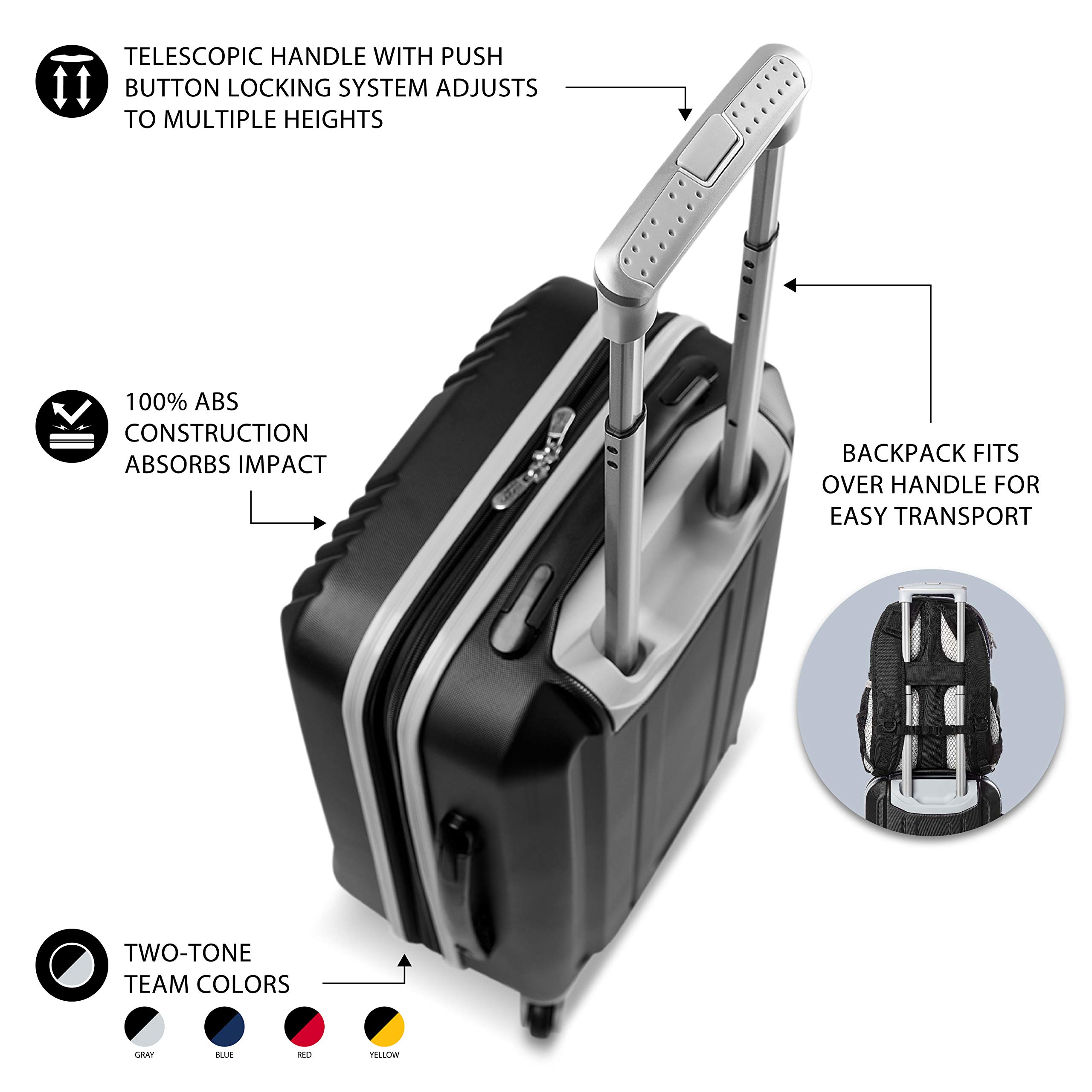 NCAA 2-Piece Luggage Set - Durable Travel Suitcase with Wheels for College Students, Sports Fans | Perfect for Air Travel, Road Trips & Game Day Weekends