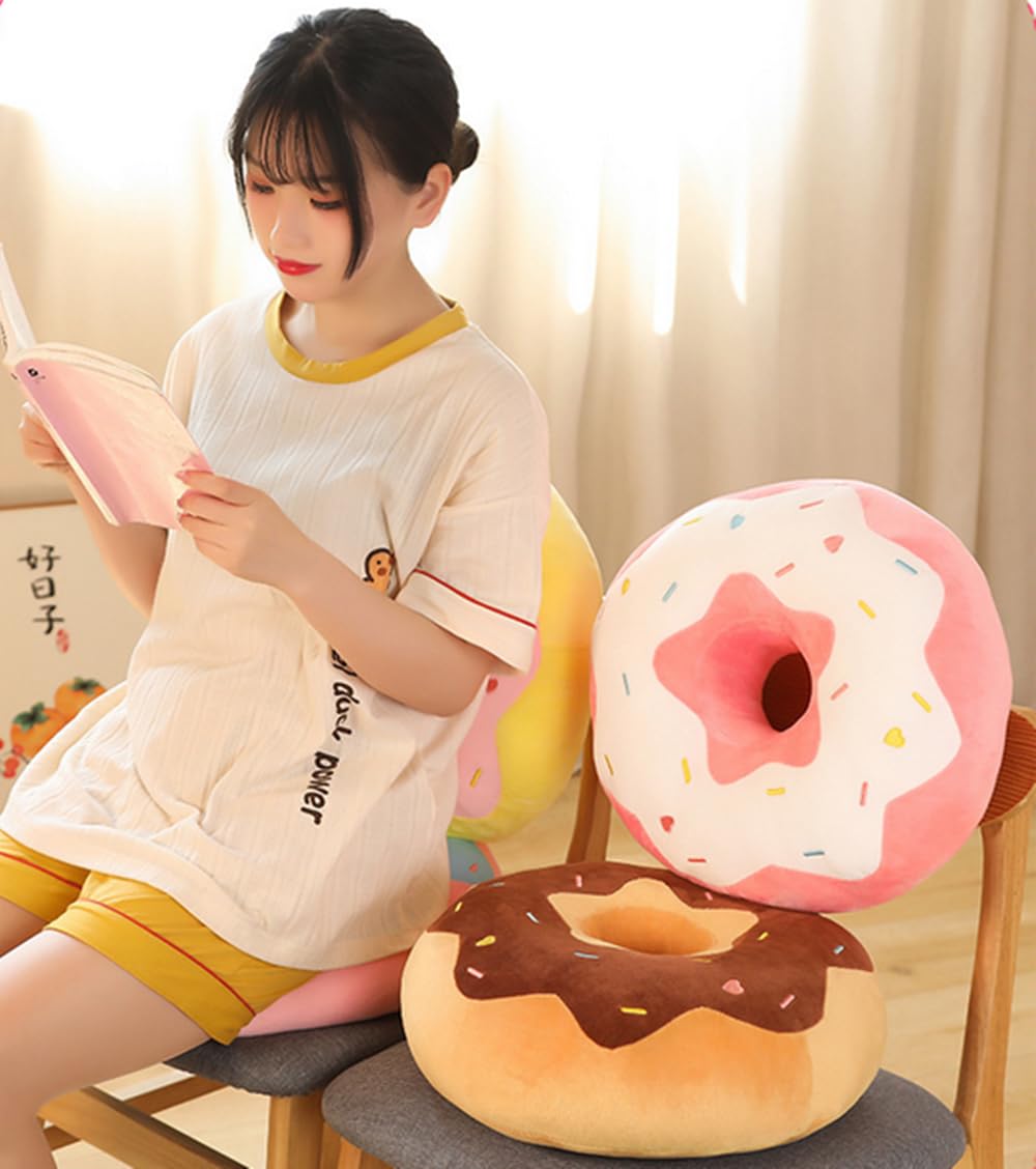 YUDONG 15-Inch Round Donut Pillow - Soft Plush Cushion for Couch, Chair, Floor & Sofa - Funny Food-Shaped Stuffed Decor (White & Pink) | Perfect for Home Decor, Kids Room, Office & Lounge Relaxation