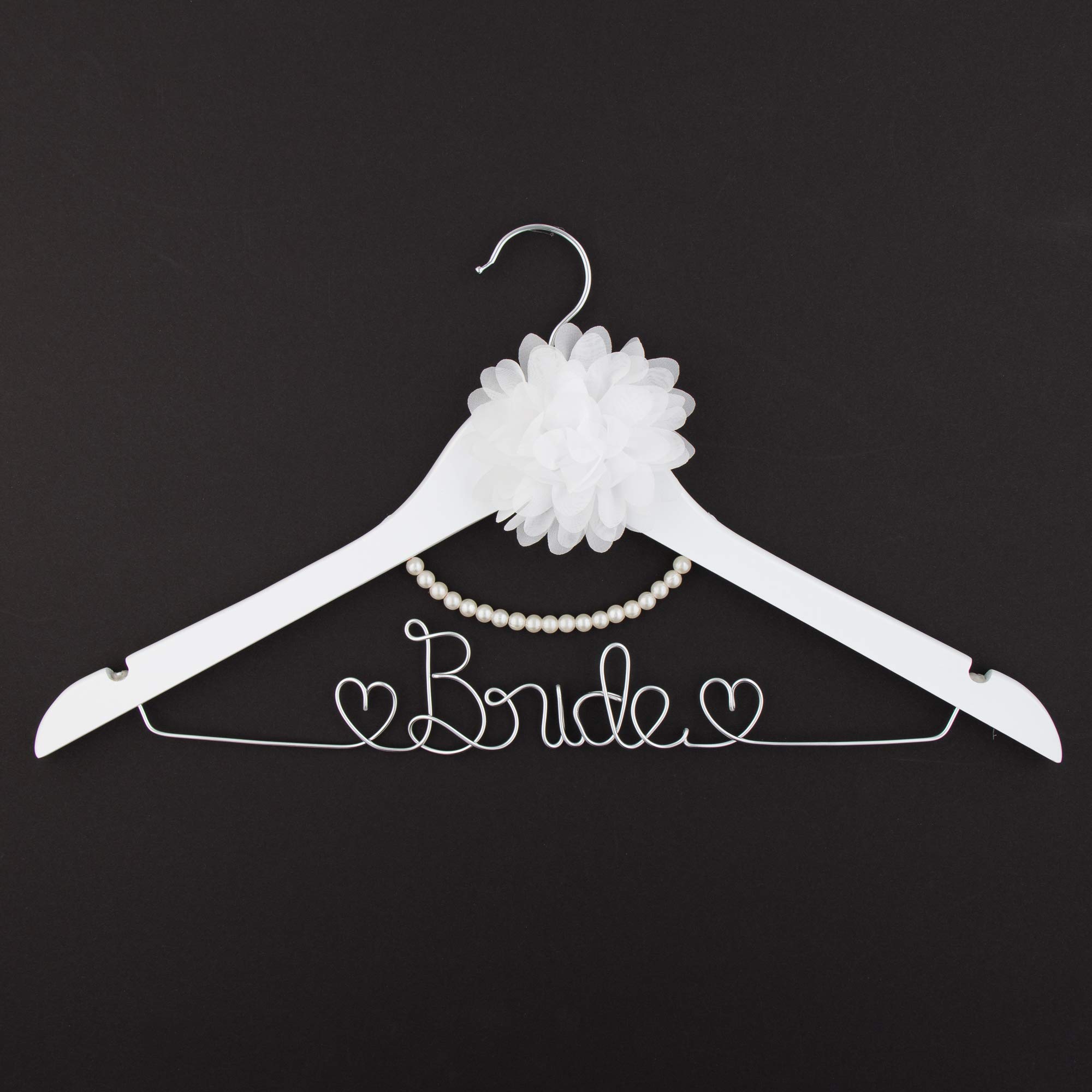 Elegant Wooden & Wire Wedding Dress Hanger for Brides - White with Silver Wire & Pearl Accents | Perfect for Bridal Gowns, Dresses & Photo Shoots