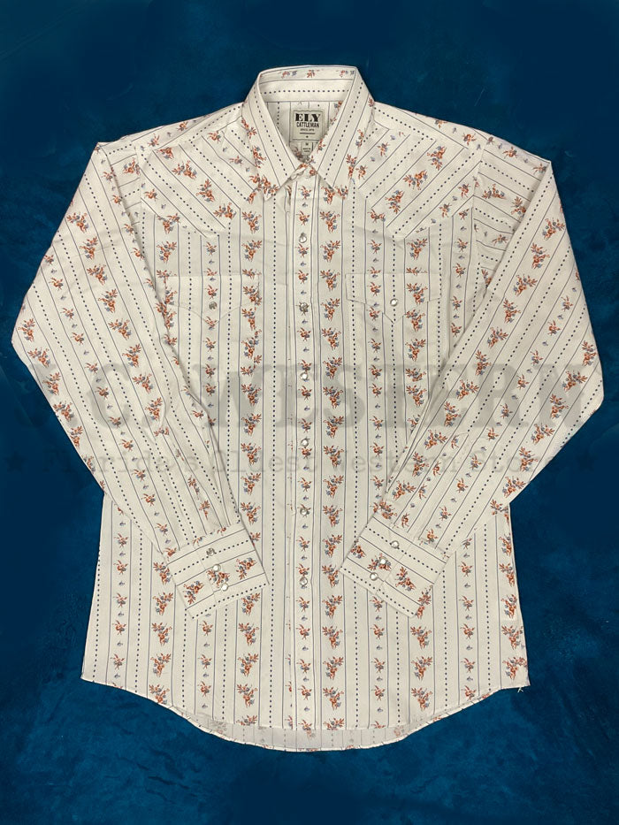 Ely Cattleman 2027095 WH Men's Long Sleeve Snap Button Western Shirt - White - Perfect for Ranch Work, Rodeo & Country Style Fashion