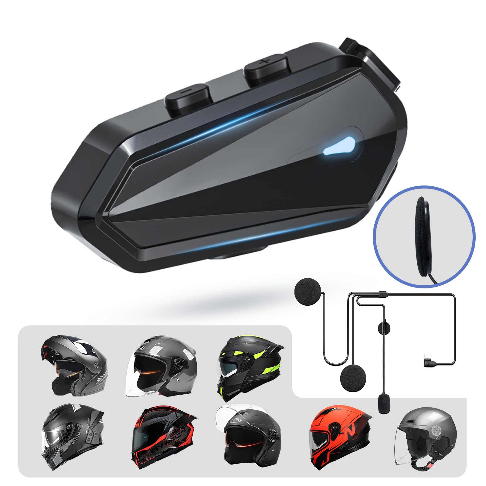 Motorcycle Helmet Bluetooth Headset with Auto Answer, EQ Sound Effects & 80H Playtime - Ultra Thin IP67 Waterproof Helmet Speakers for Cycling, Skiing & Riding - High Quality Audio for Commuting, Adventure & Outdoor Sports