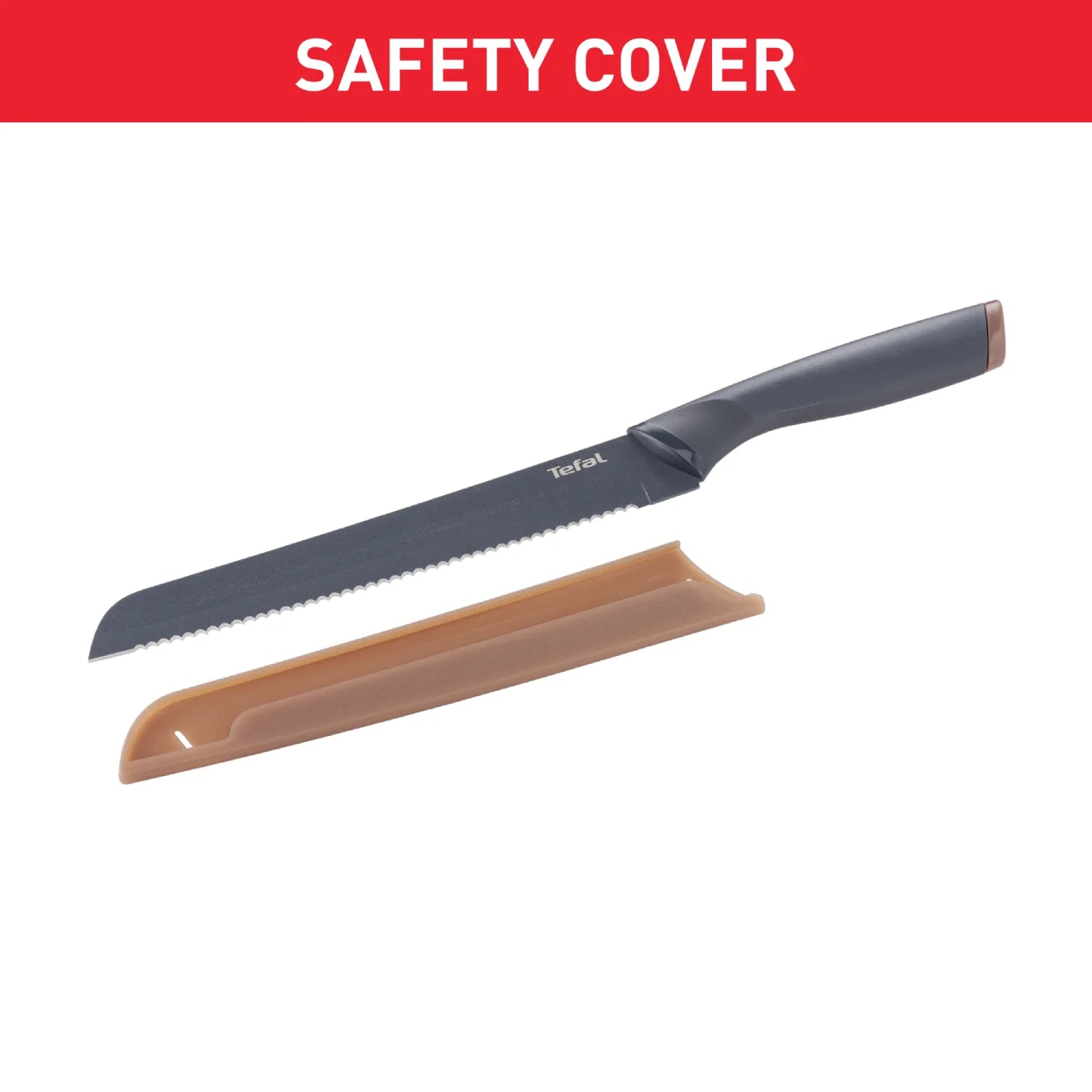 Tefal Fresh Kitchen 8-Inch Stainless Steel Bread Knife - Non-Stick Serrated Blade for Slicing Bread, Cakes & Pastries - Perfect for Home Baking & Professional Kitchens - Model K1221805