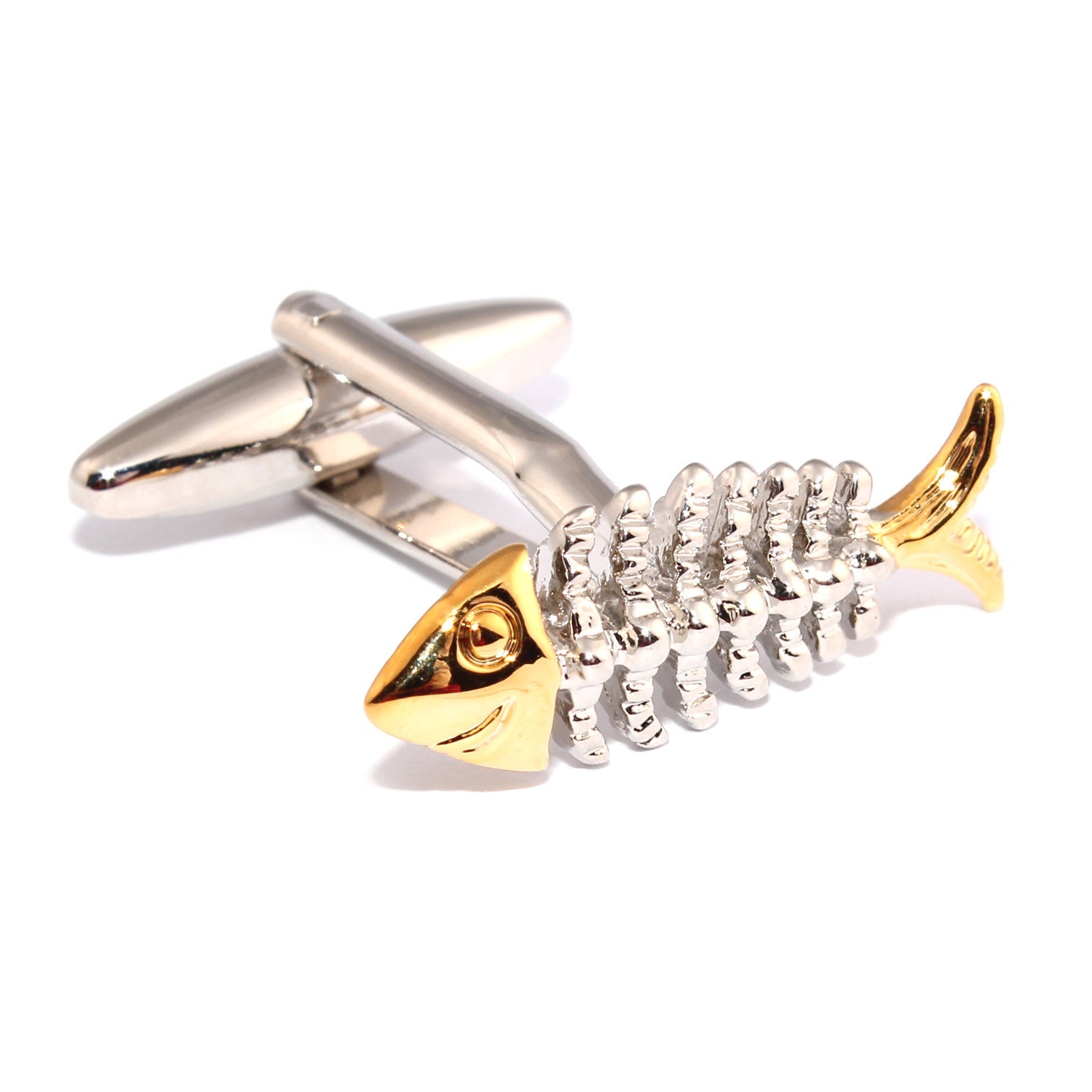 Unique Dead Fish Skeleton Cufflinks for Men - Stainless Steel Gothic Jewelry - Perfect for Weddings, Formal Events & Halloween Costumes