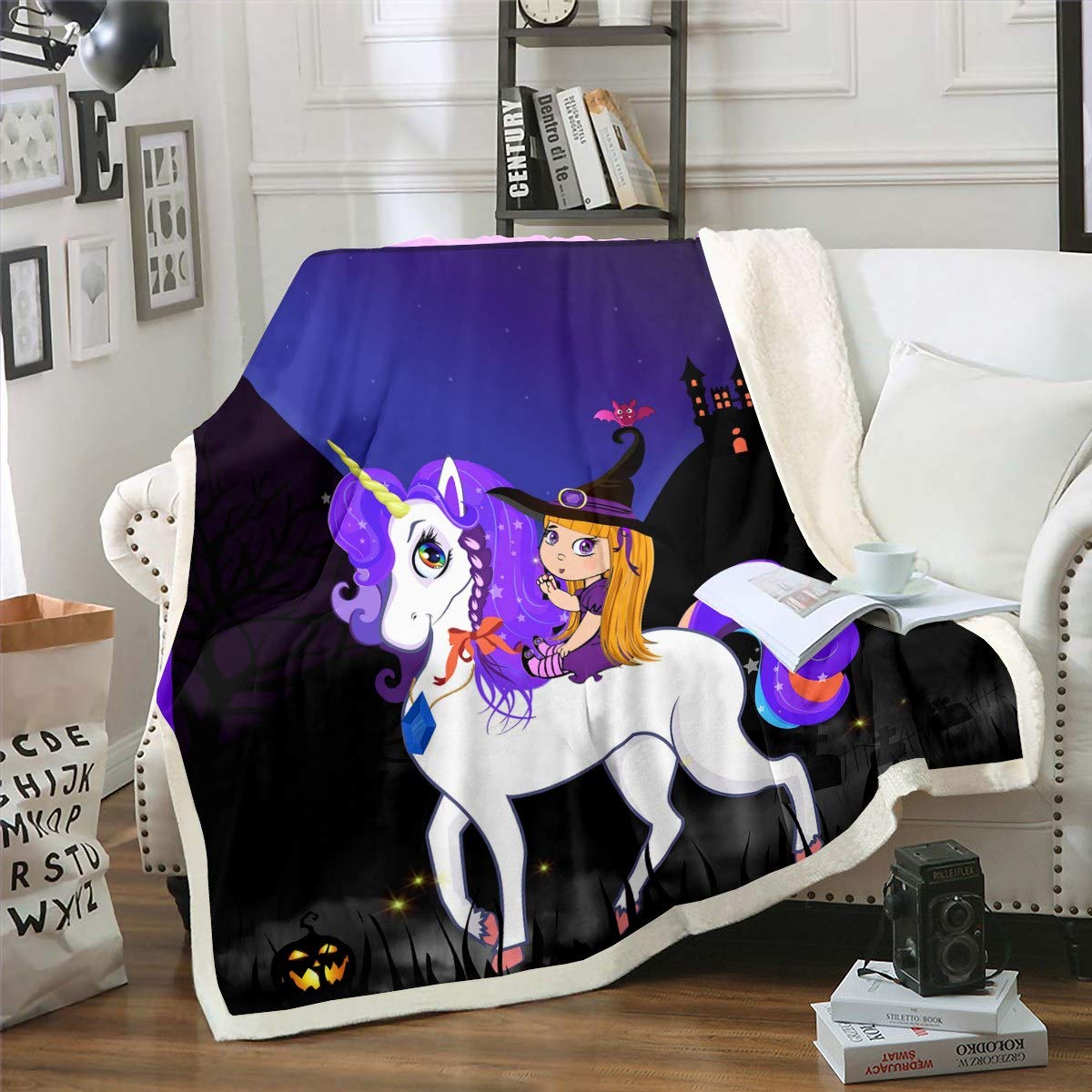 Soft Unicorn Sherpa Fleece Throw Blanket - 60