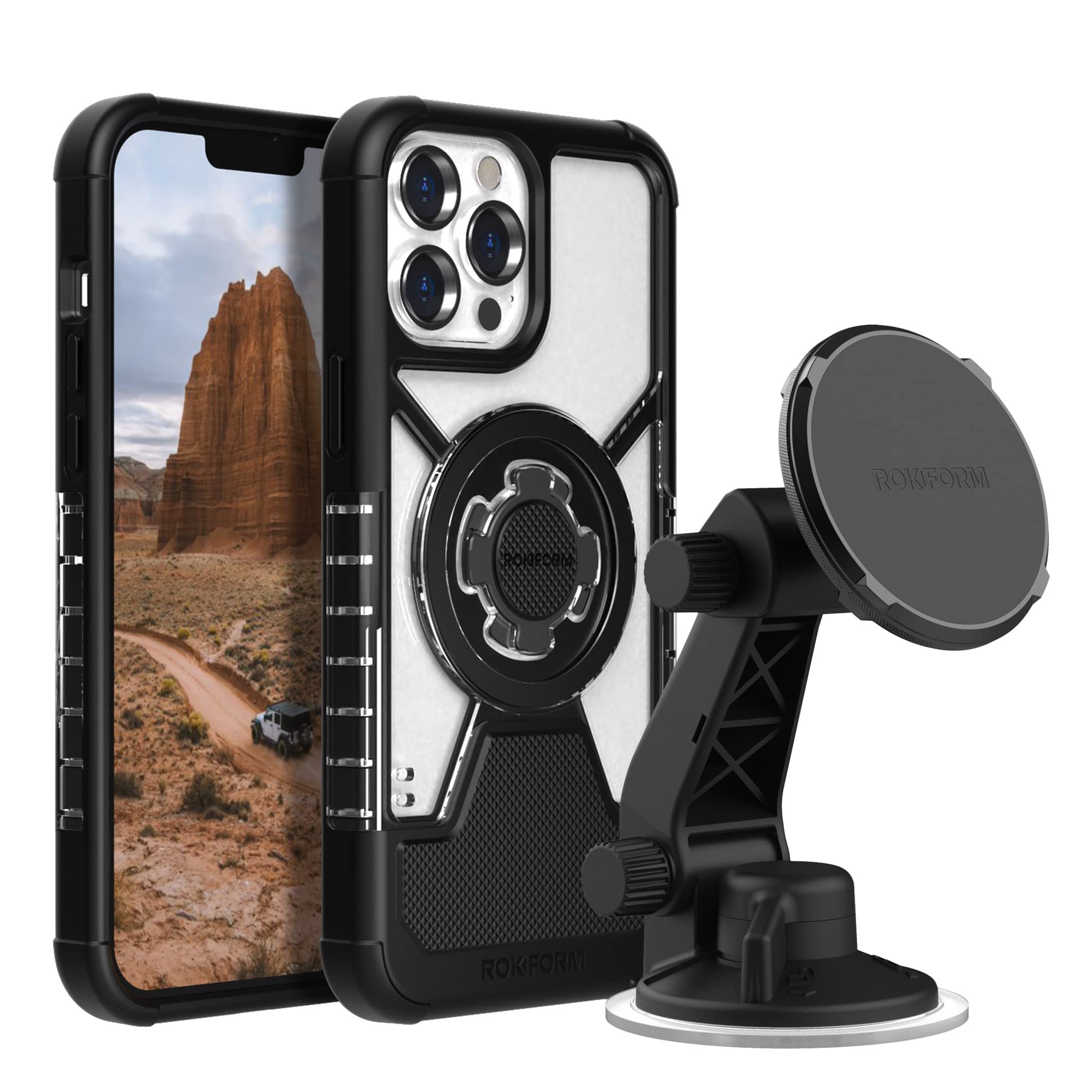 Rokform Crystal Clear Magnetic Case for iPhone 13 Pro Max with Car Windshield Mount - Secure Phone Holder for Driving, Commuting & Hands-Free Navigation