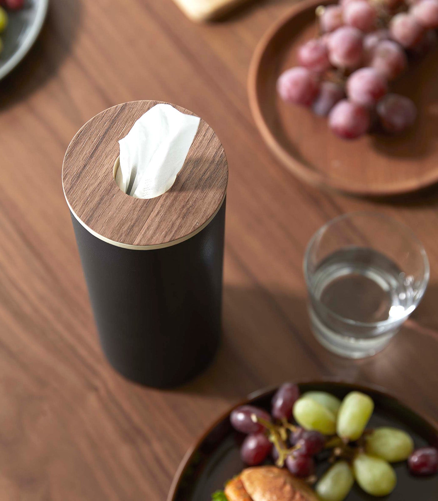 Premium Round Tissue Case - Stainless Steel & Wooden Cover - Elegant Home & Office Desk Organizer for Tissues, Napkins, and Essentials