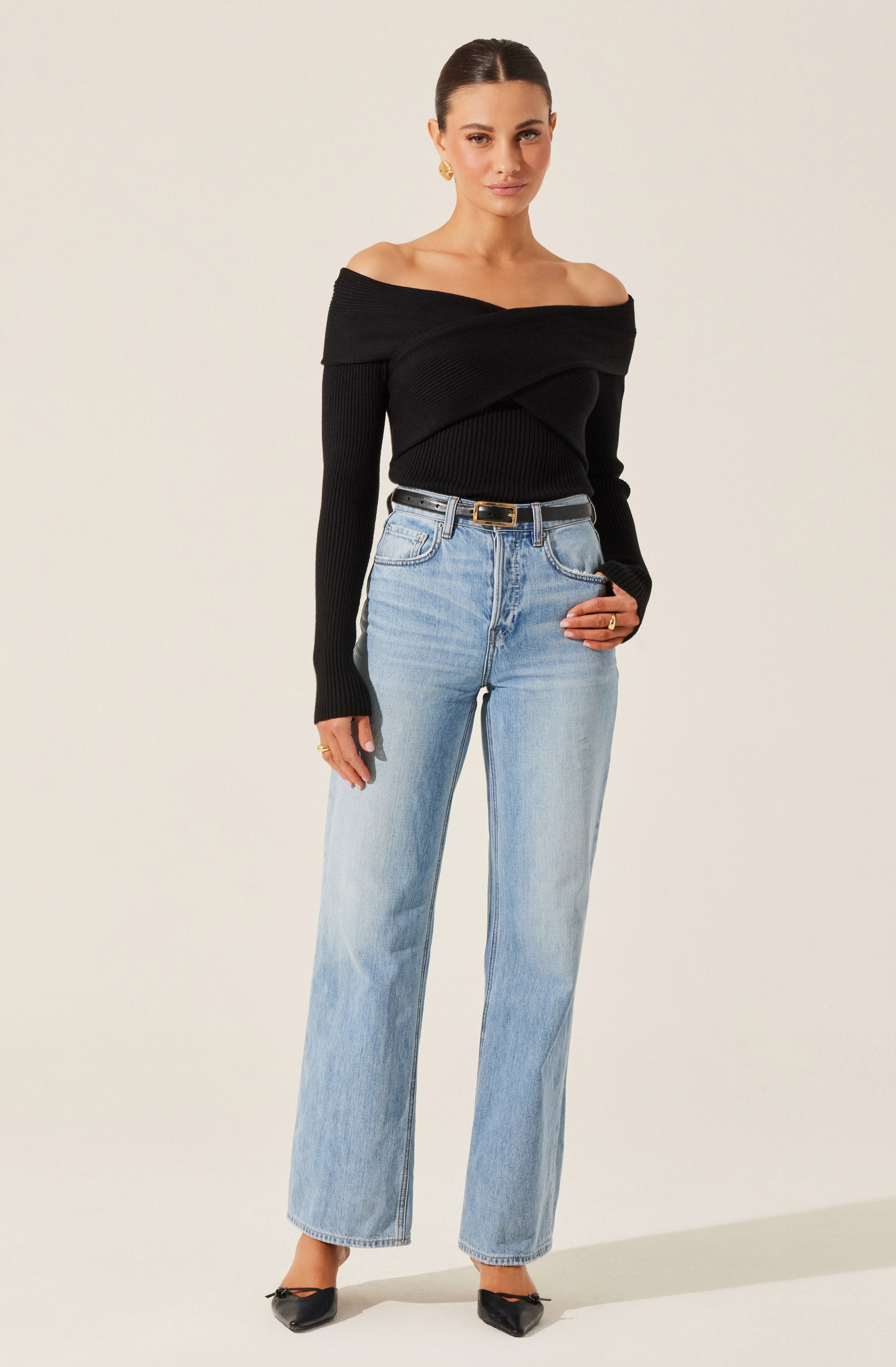 Off Shoulder Crossover Sweater Women's Fashion - Casual Knit Pullover for Fall & Winter - Perfect for Date Night, Office Wear & Weekend Outfits