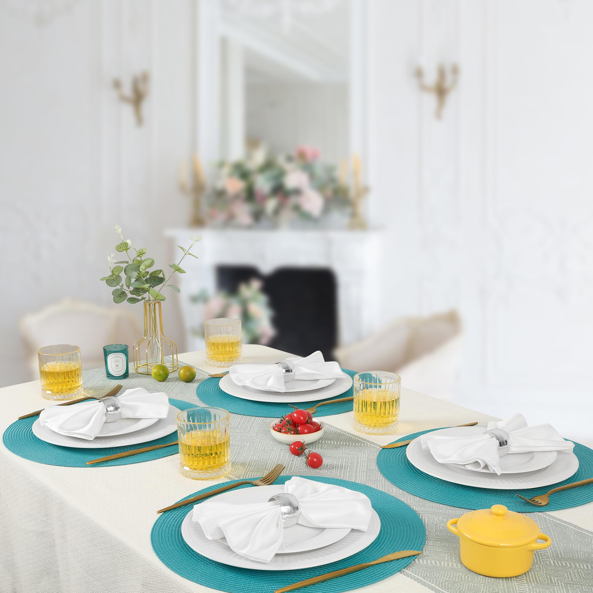 6-Pack Round Woven Placemats for Dining Table | Washable Non-Slip Table Mats | 15-Inch Turquoise Fall Decor | Perfect for Thanksgiving Dinner & Holiday Gatherings
