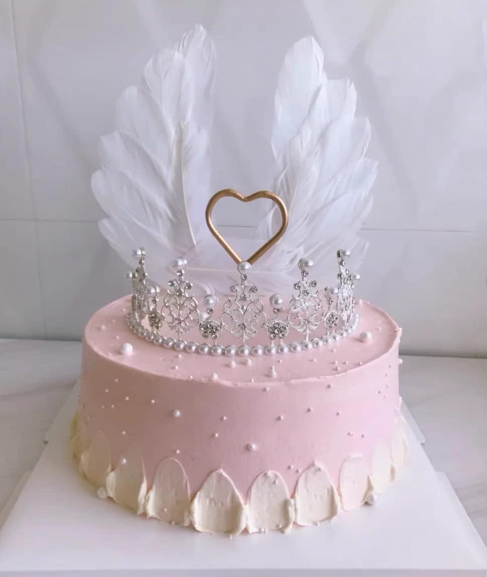 Elegant Silver Metal Pearl Cake Topper for Birthday & Wedding - Shining Crown Cake Decorations for Party, Anniversary & Special Celebrations