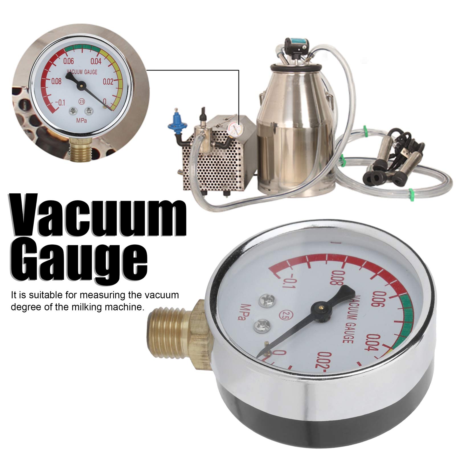 G1/4 Male Thread Vacuum Regulator Gauge & Tee Adapter for Cow and Goat Milking Machines | Precision Control for Dairy Farm Equipment | Perfect for Milking Parlors, Small Farms, and Veterinary Use
