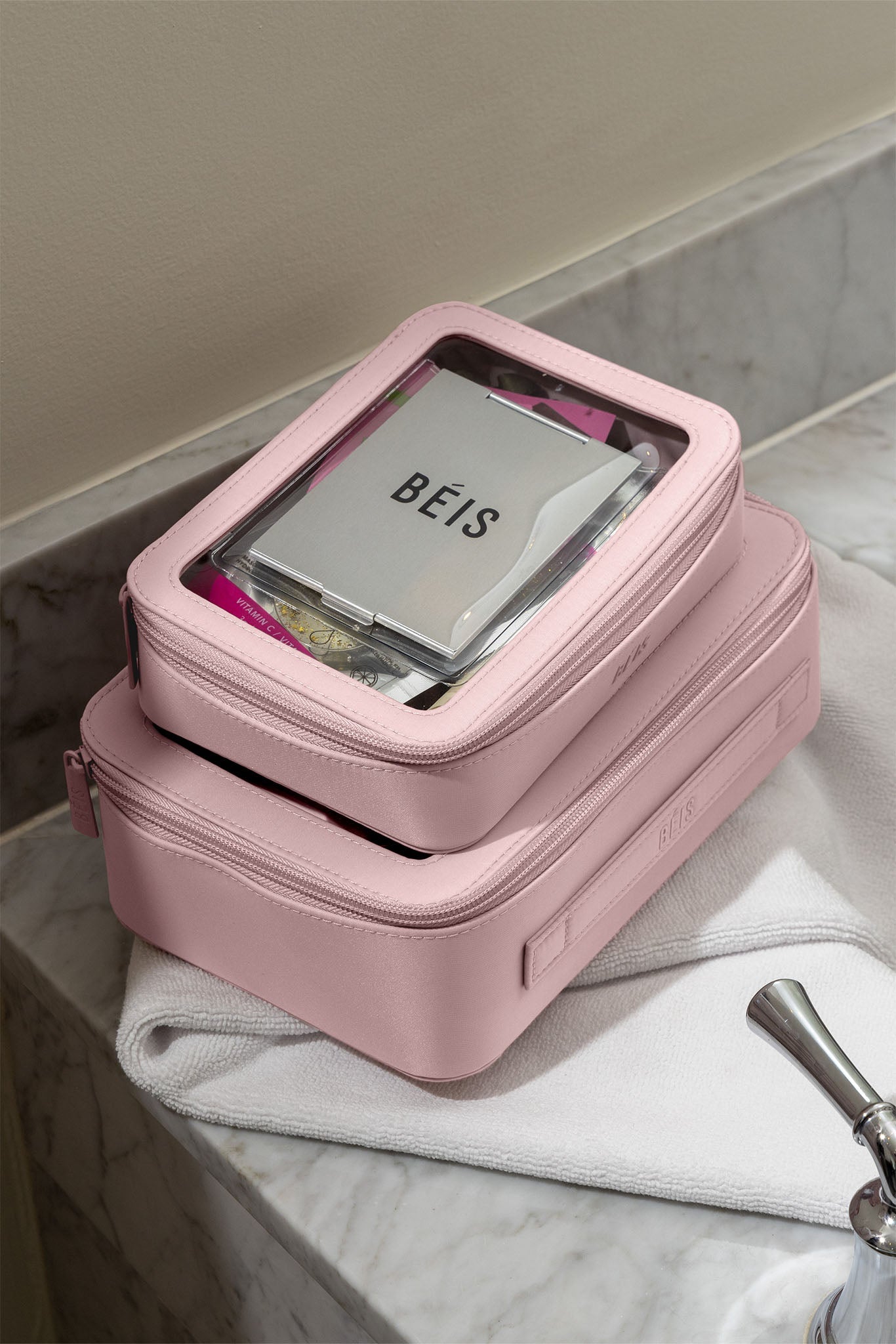 Travel-Friendly Atlas Pink Cosmetic Set - TSA Approved Makeup Kit for Airplane & On-the-Go Beauty | Perfect for Carry-On Luggage & Business Travel