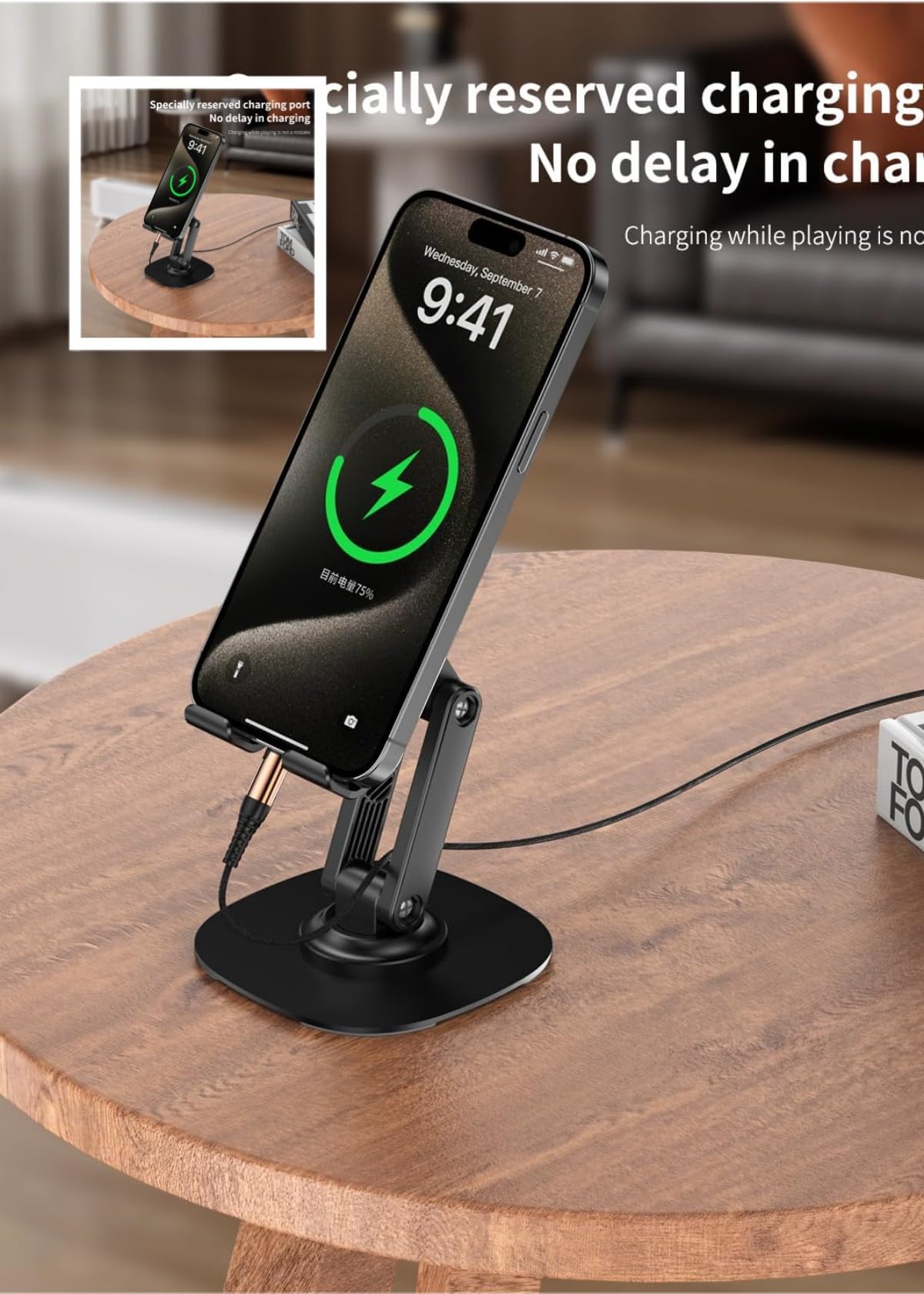 360 Degree Rotating Foldable Metal Phone & Tablet Stand - Adjustable Desktop Holder for iPhone, iPad, Samsung - Perfect for Live Streaming, Video Calls & Hands-Free Viewing (Black)