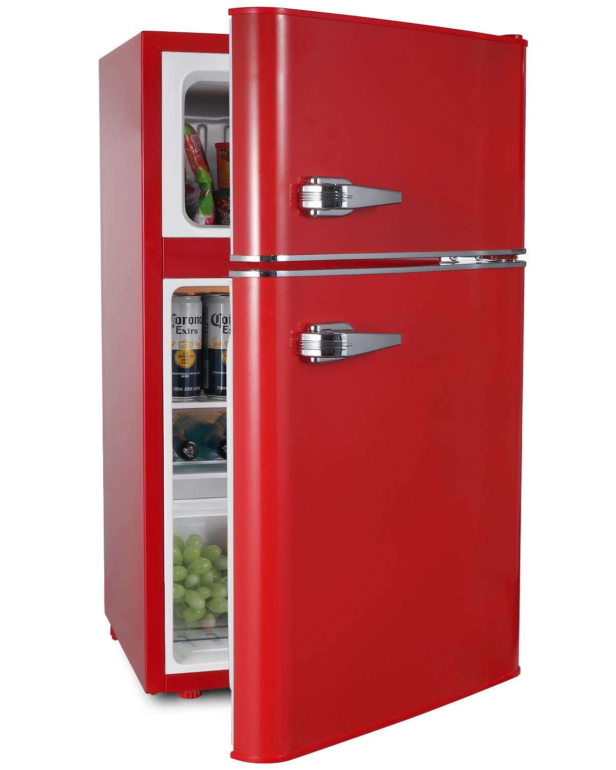 Northair 2-Door Mini Refrigerator with Freezer - 3.2 Cu Ft Compact Fridge for Dorm, Office, Bedroom - Red Energy Efficient Fridge with Removable Basket & Adjustable Shelves - Perfect for Small Spaces, Apartments, and Home Use