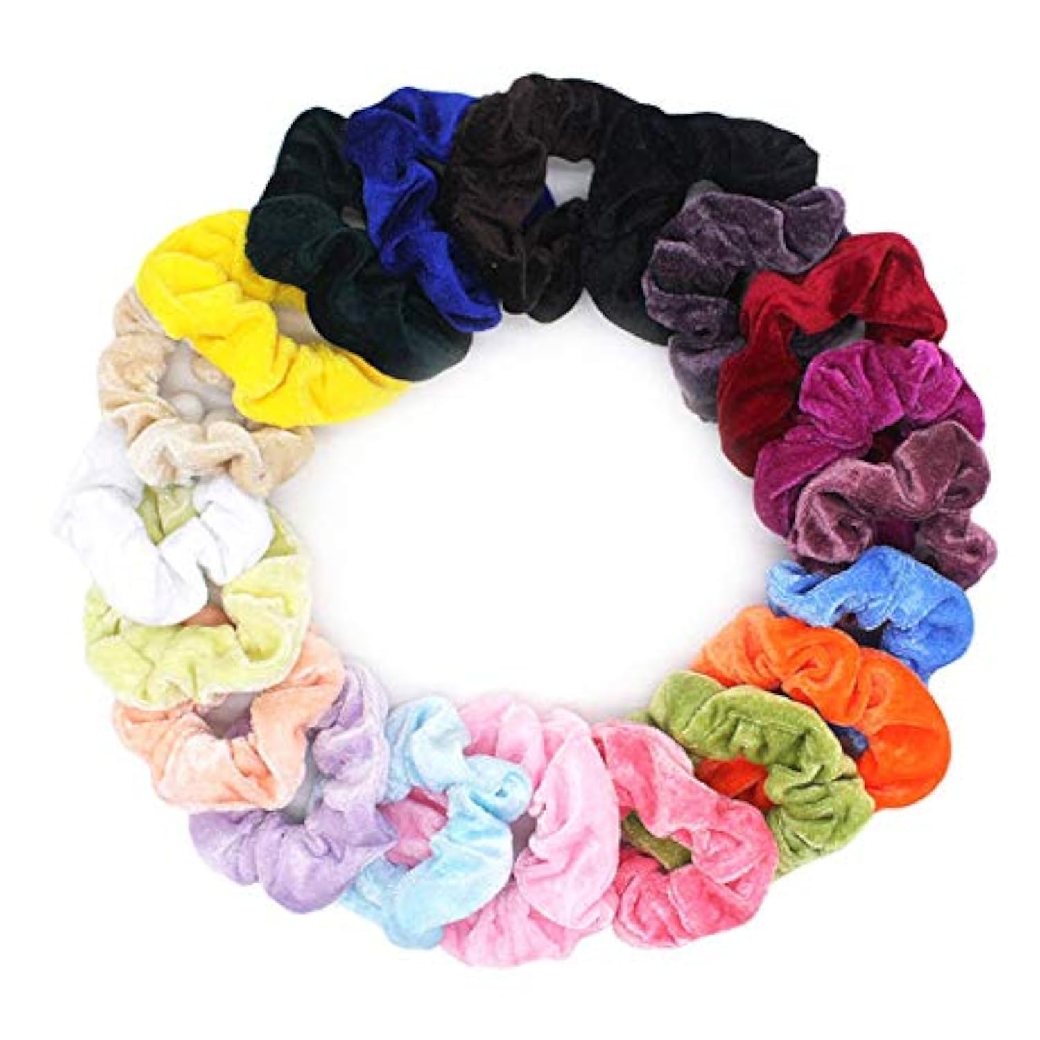 FAMEZA 20Pcs Soft Velvet Hair Scrunchies - Pastel Color Hair Bands for Women & Girls, Stretch Elastic Ponytail Holders & Headbands (20 Colors) - Perfect for School, Work, Gym & Everyday Styling