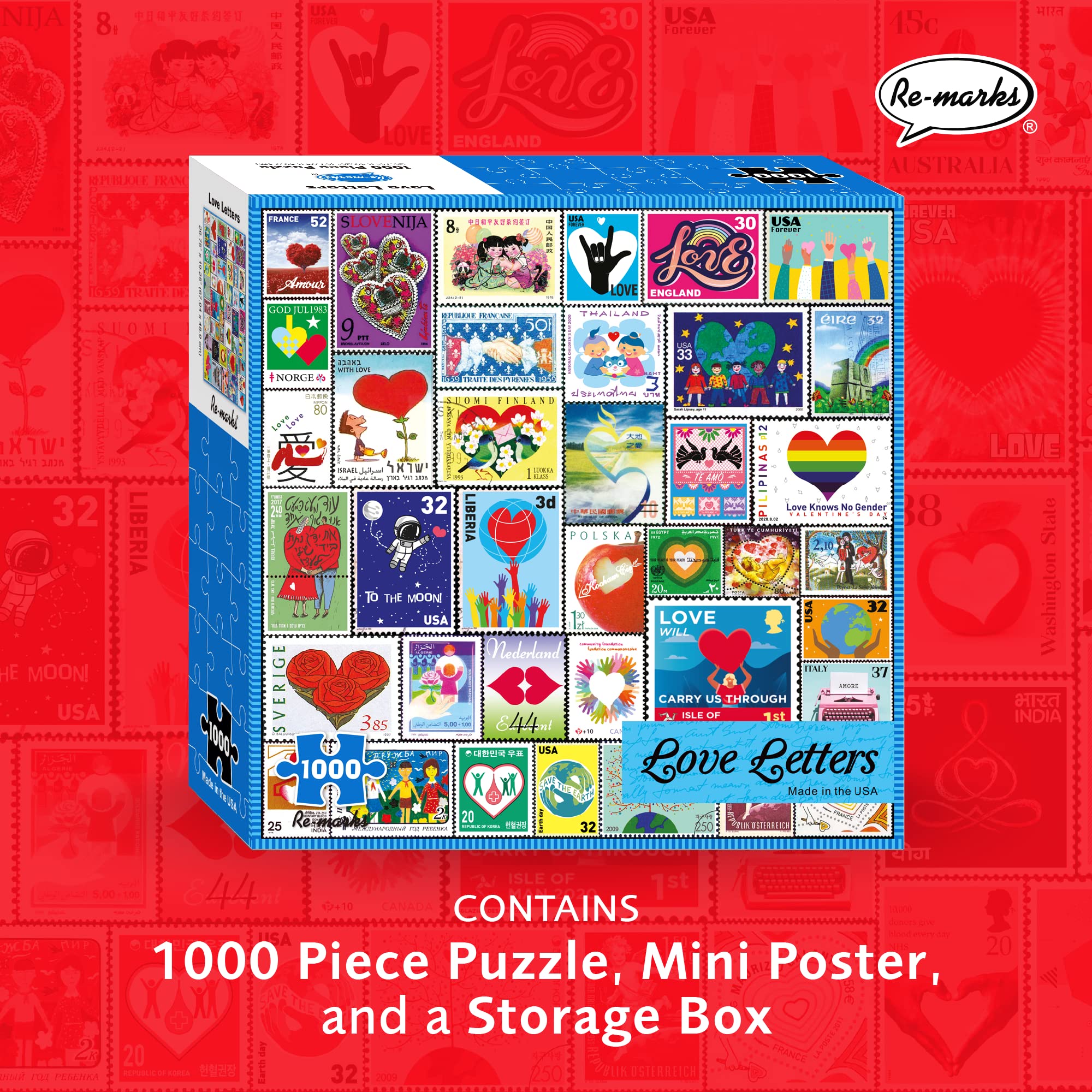 Re-marks Love Letters Stamps Collage 1000-Piece Jigsaw Puzzle for Adults & Families - Perfect for Relaxation, Gift Giving & Home Decor