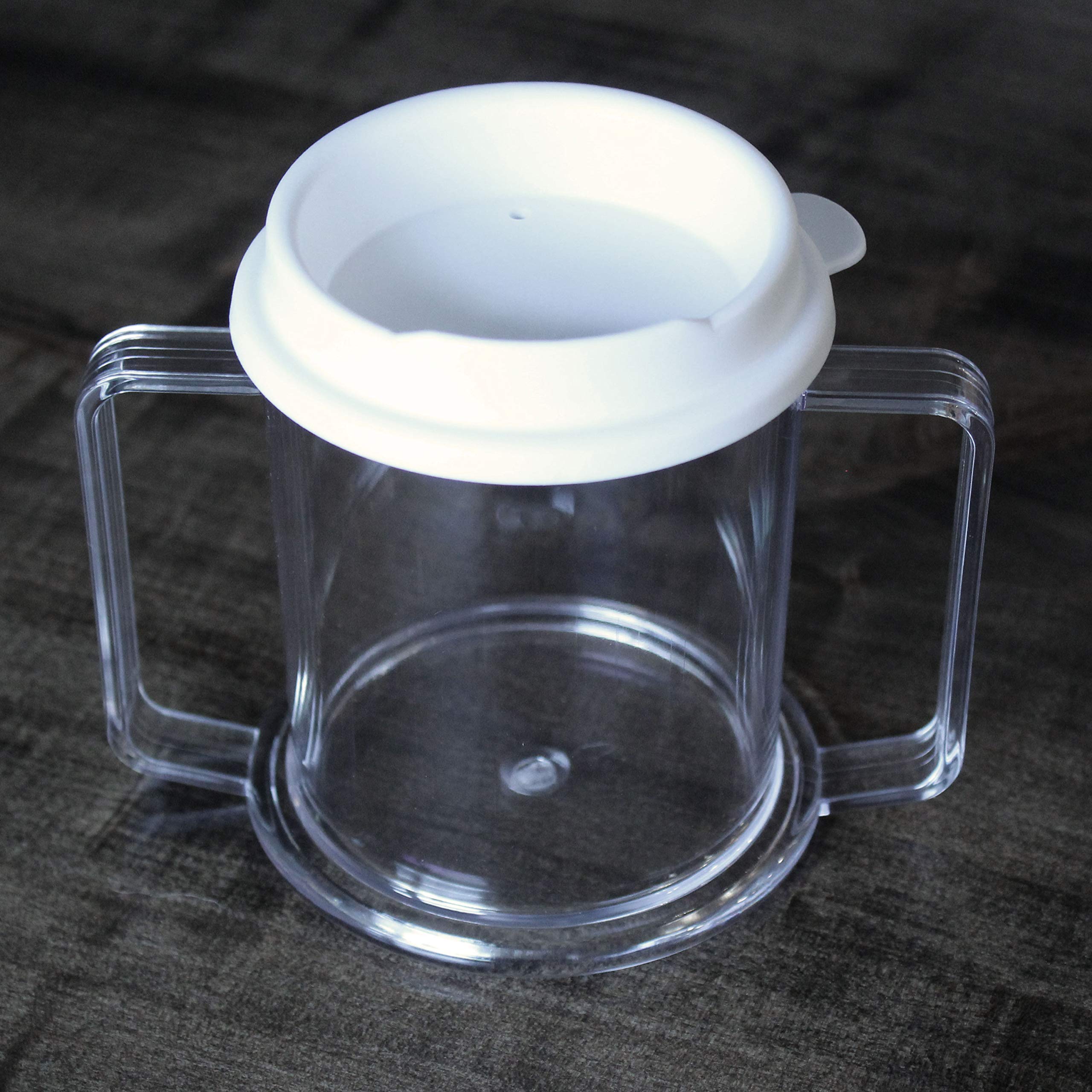Rehabilitation Advantage Clear Tumbler Cup with Two Handles - Durable Leak-Proof Drinking Glass for Elderly, Disabled & Post-Surgery Recovery - Perfect for Home Care, Hospitals & Therapy Sessions