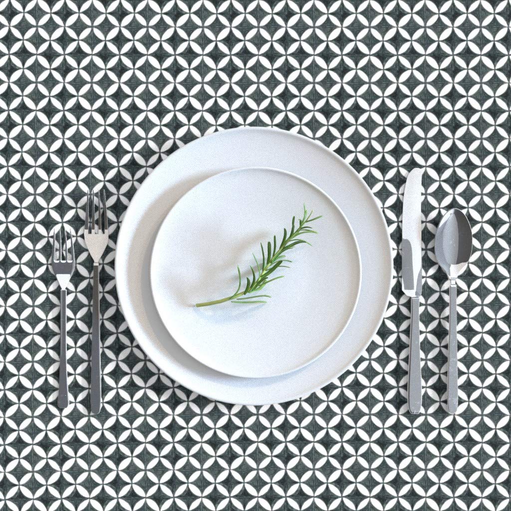 Custom Owen Quilt Chinese 40 Pencil Black White Retro Grey Circles Geometric Abstract Print Cotton Sateen Tablecloth - 90