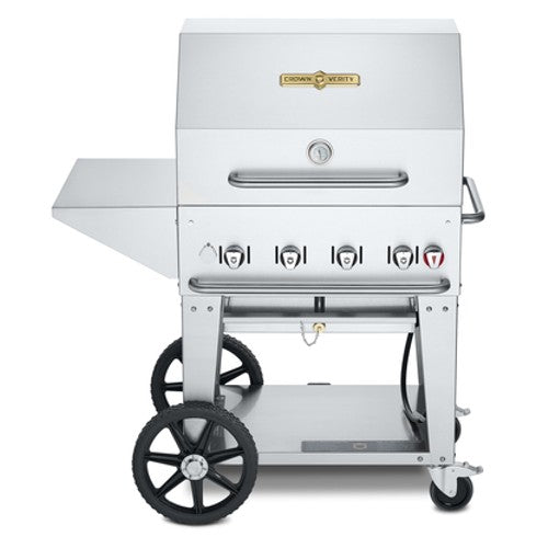 Crown Verity MCB 30PKG LP Mobile Grill with Roll Dome Cover - 4 Burner Liquid Propane Gas Grill for Outdoor Cooking, Camping, Tailgating & Backyard BBQs