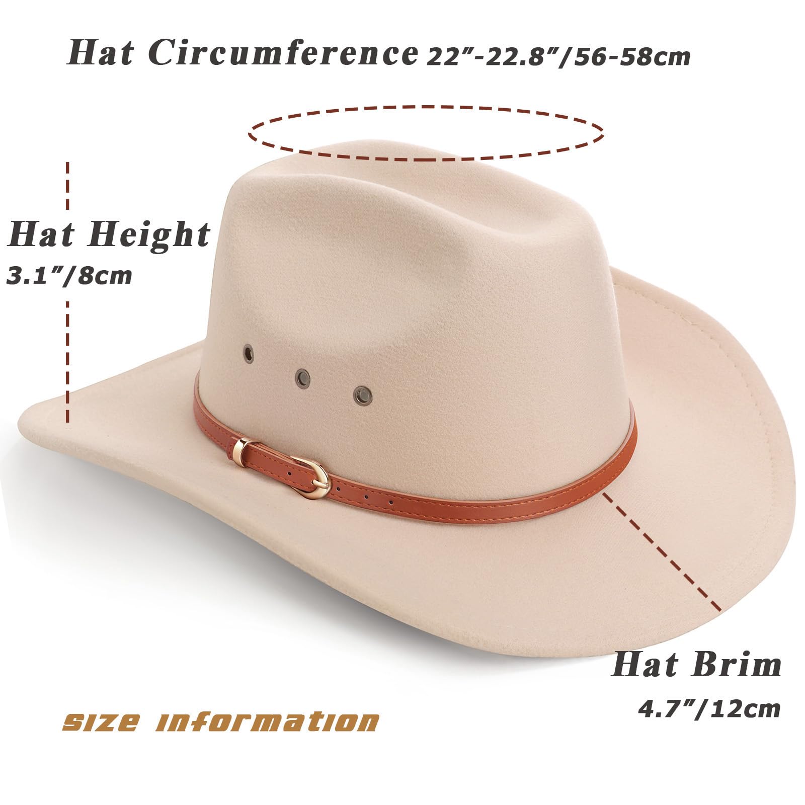 DRESHOW Western Cowboy Hat for Women & Men - Felt Cowboy & Cowgirl Hat with Wide Brim & Belt Buckle - Retro Unisex Fedora for Rodeo, Country Music Festivals & Outdoor Adventures