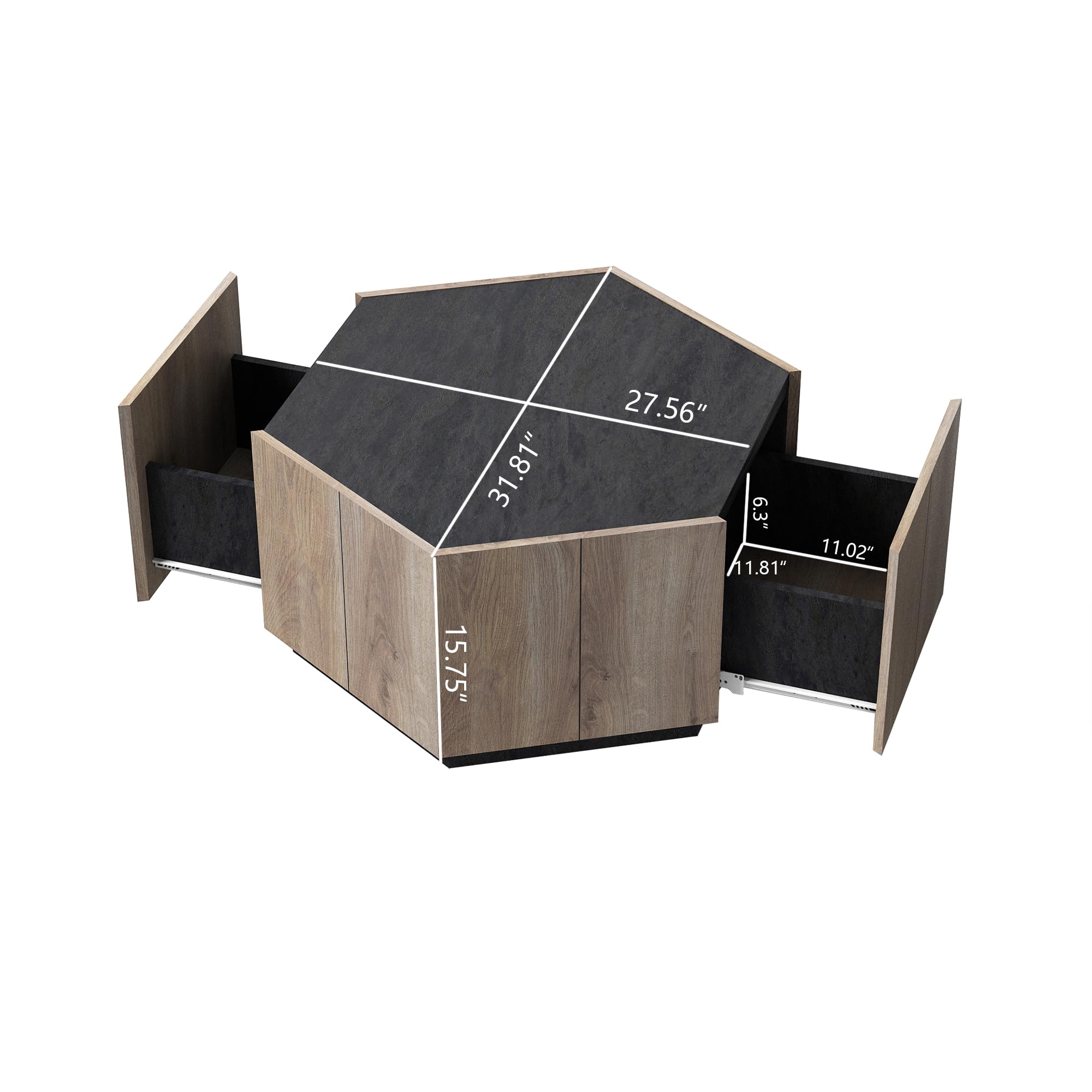 Hexagonal Nesting Coffee Table Set of 2 with Storage Drawers - Farmhouse & Industrial Style for Living Room Bedroom