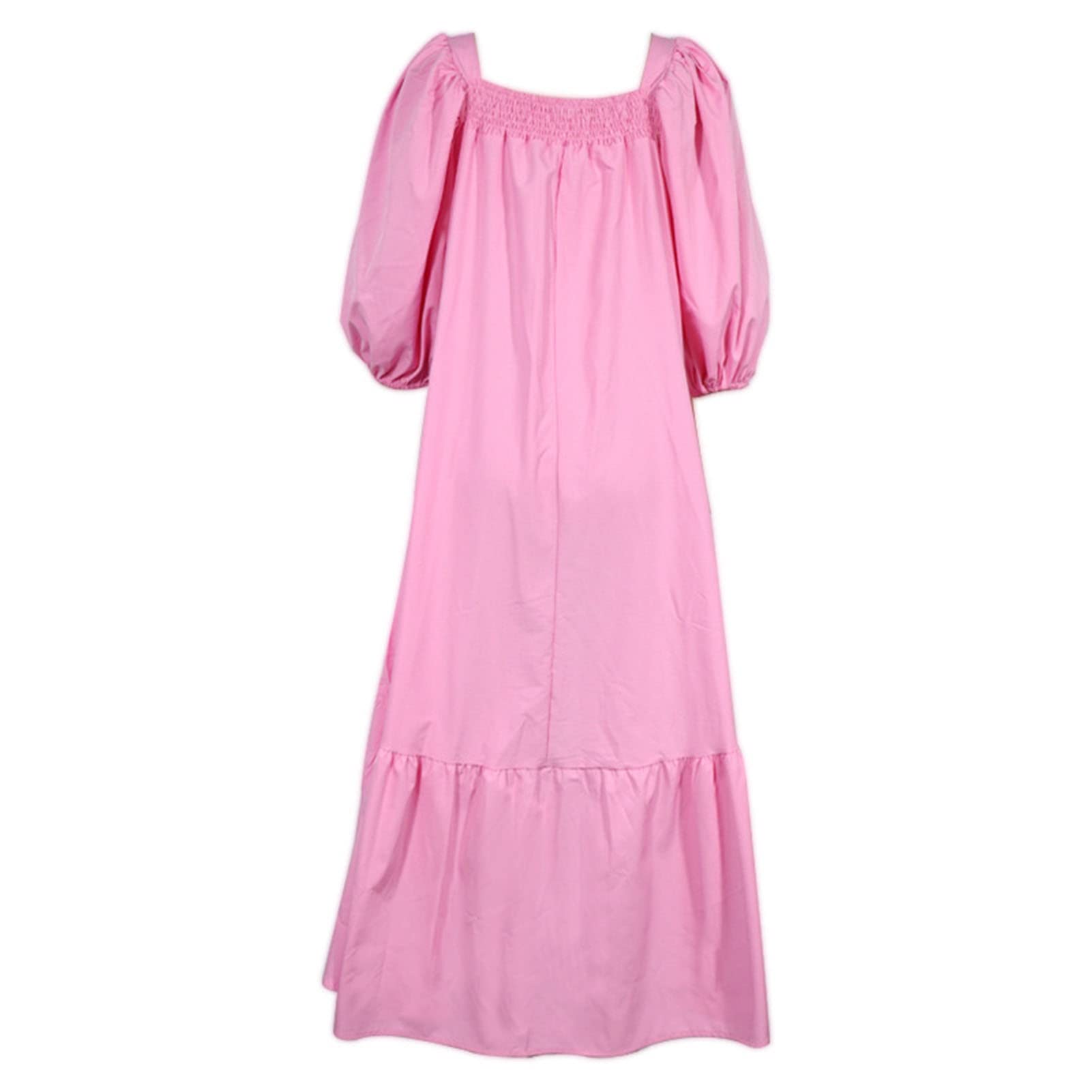 Elegant Women's Solid Color Puff Sleeve Summer Dress with Square Neck & Ruffled Hem - Perfect for Parties, Weddings & Date Nights