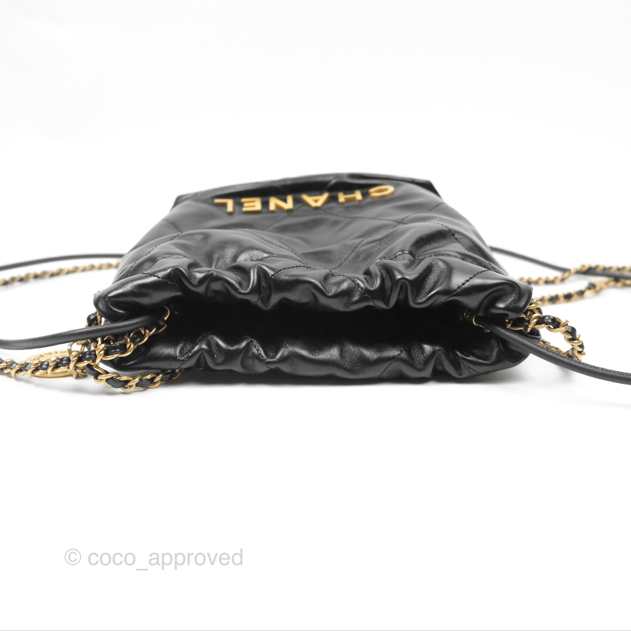 Chanel 22 Mini Bag Black Shiny Crumpled Calfskin Leather Crossbody Purse for Women | Luxury Designer Handbag for Date Night & Evening Events