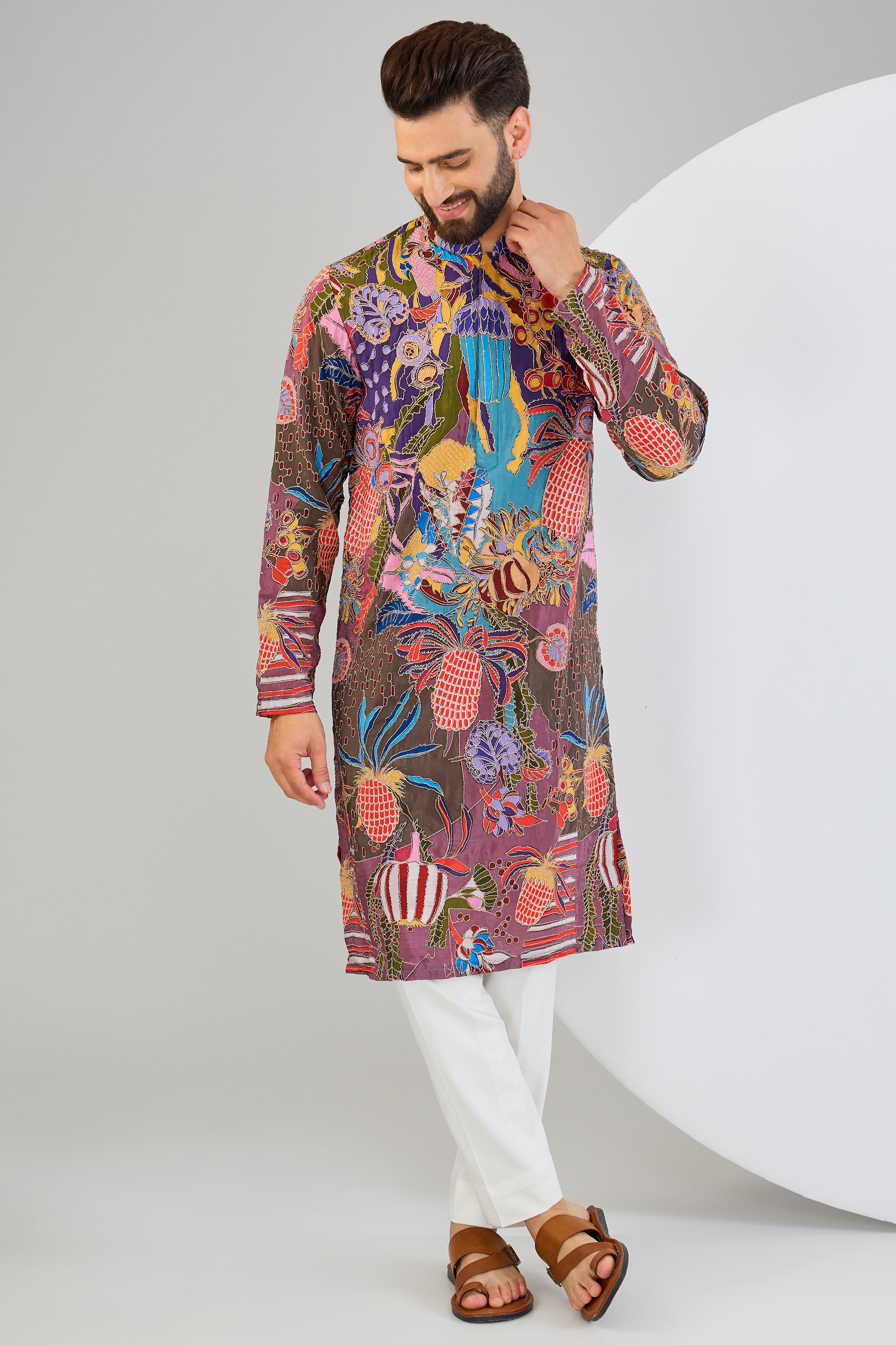 Stylish Multi-Color Abstract Kurta with Elegant Zari Embroidery - Perfect for Festivals, Parties & Ethnic Fashion