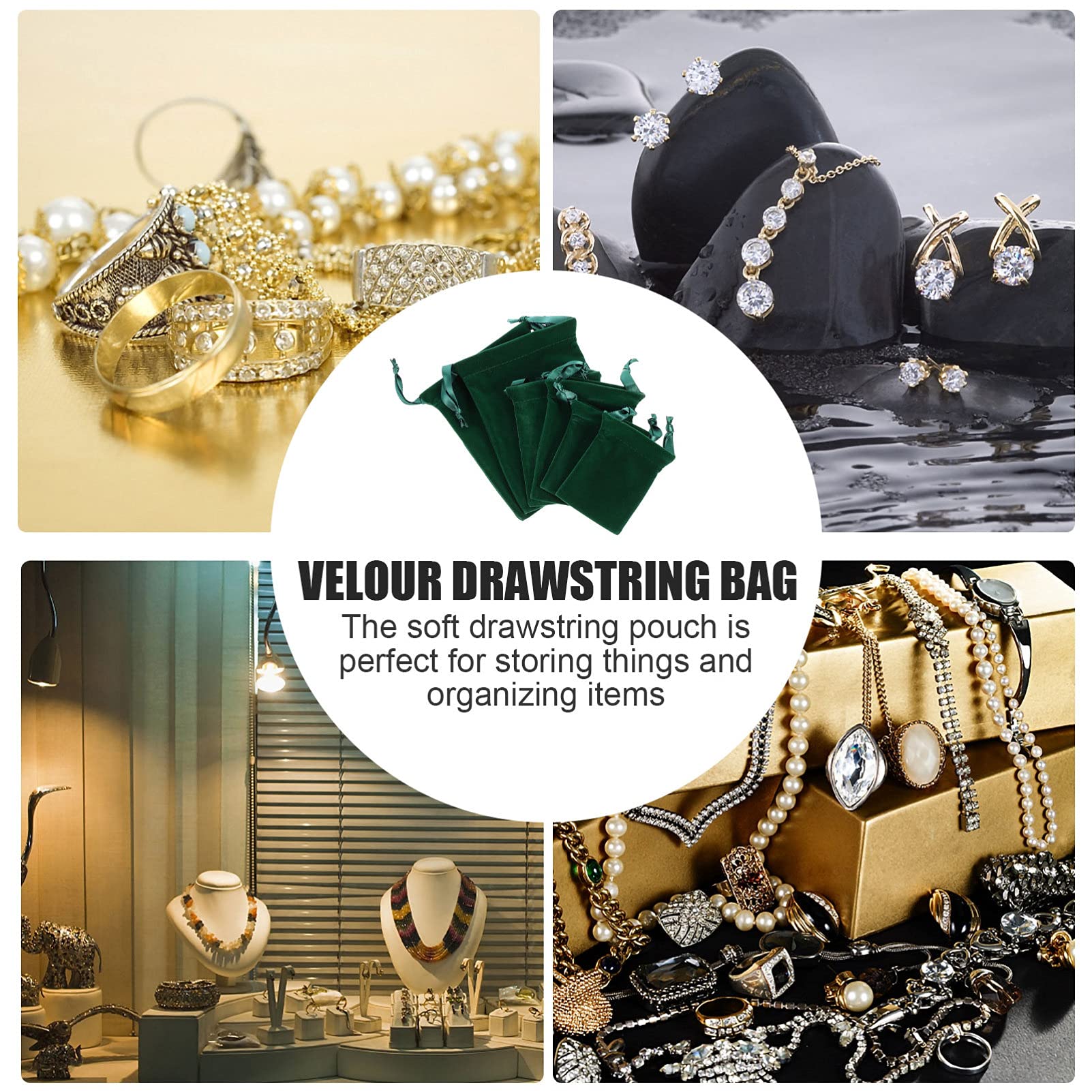 BESTOYARD 6-Piece Velvet Jewelry Pouches - Premium Velour Storage Bags for Jewelry, Dice & Small Accessories - Wedding Favor Bags & Gift Packaging (Dark Green) - Perfect for Bridal Parties, Jewelry Organizers & Travel Storage