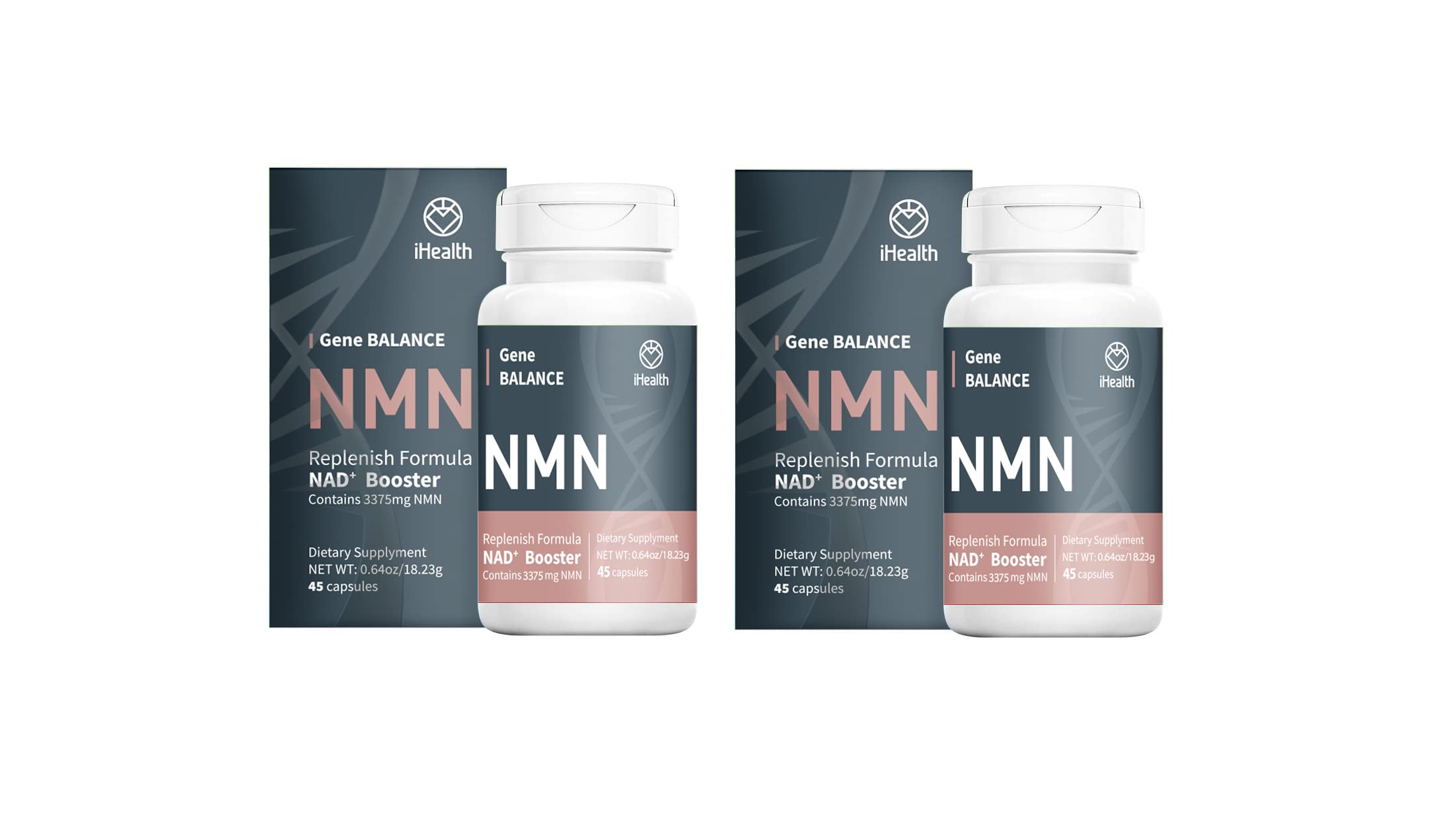 iHealth NMN Gene Balance Supplement - 2 Bottles (60 Capsules Each, 6000mg per Bottle) for Anti-Aging & Cellular Health - Supports Energy, Longevity & DNA Repair
