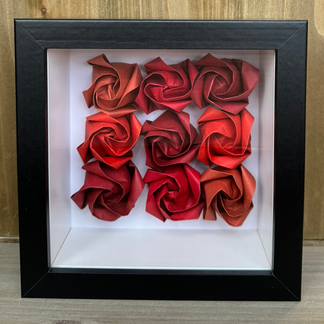 Elegant Shadowbox with Assorted Red Roses in Black Frame - Perfect for Home Decor, Wedding Gifts & Wall Art