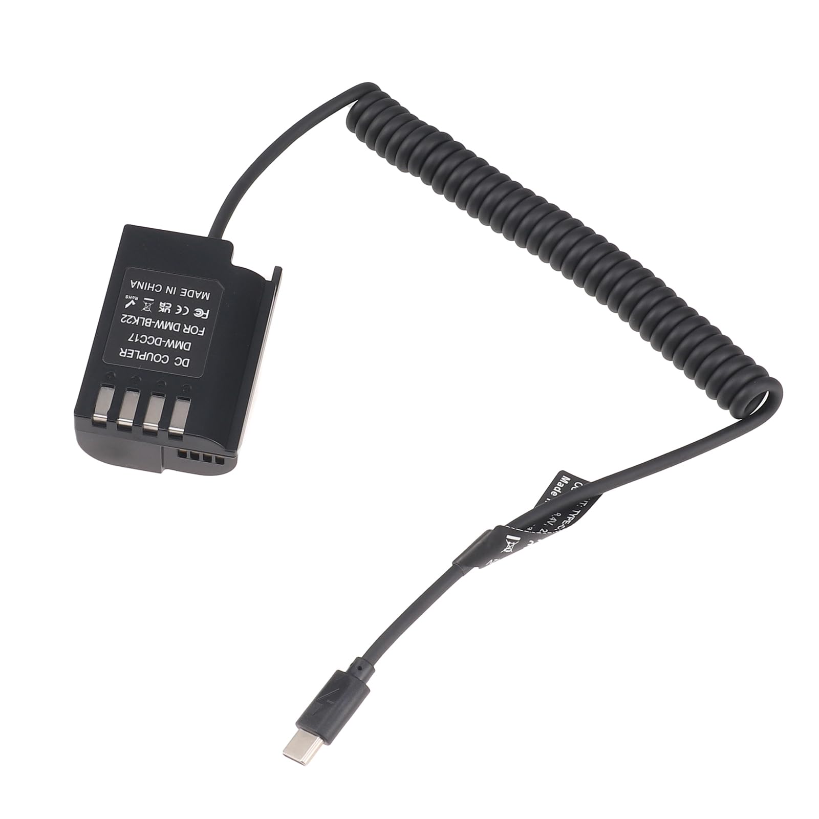 FocusFoto USB 3.1 USB-C to DMW-BLK22/DMW-DCC17 Decoded Dummy Battery Power Adapter Cable for Panasonic Lumix S5/S5II/S5M2/G9/G9II/GH5II/GH6 Cameras - Continuous Power Supply for Vlogging, Live Streaming & Photography