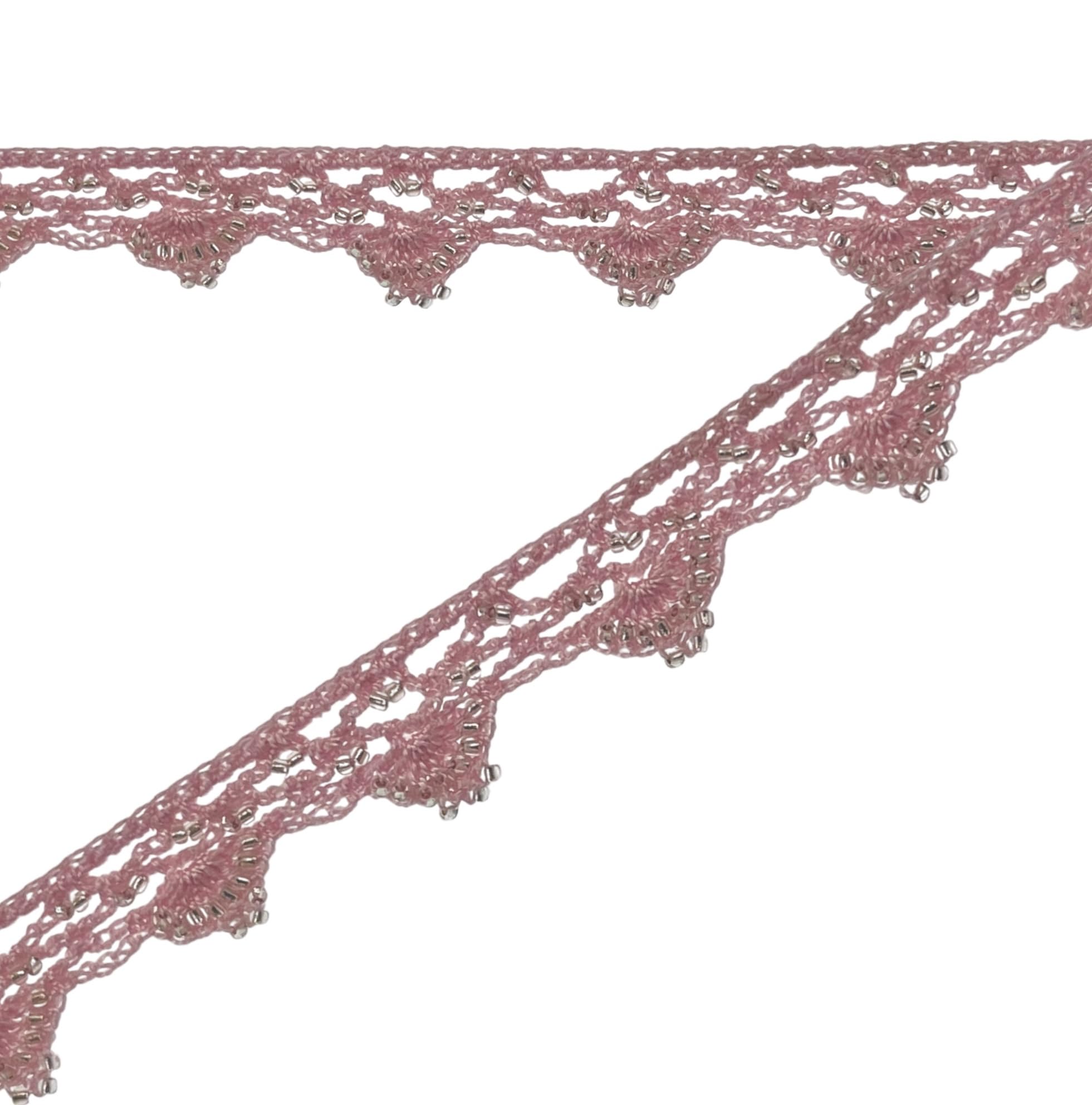 Expo Beaded Crochet Trims - Pack of 18 Pink Decorative Lace for DIY Crafts, Wedding Decor, and Costume Accessories