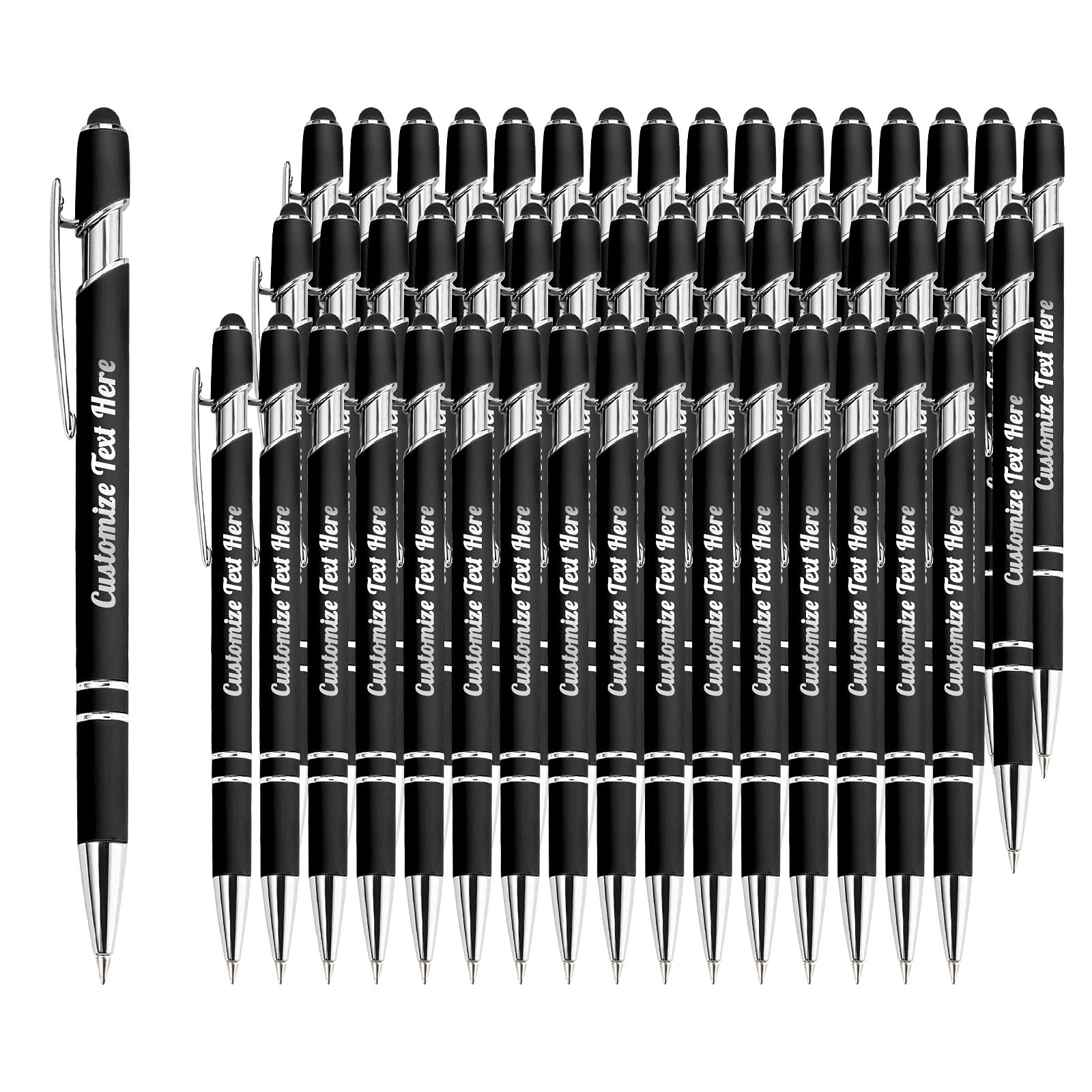 Custom Bulk Personalized Pens - 60 Pcs Engraved Ballpoint Pens with Business Name/Logo (Medium Point, Black Ink) - Perfect for Corporate Gifts, Promotions, Birthdays, Anniversaries & Graduations - Includes Stylus Tip for Digital Devices