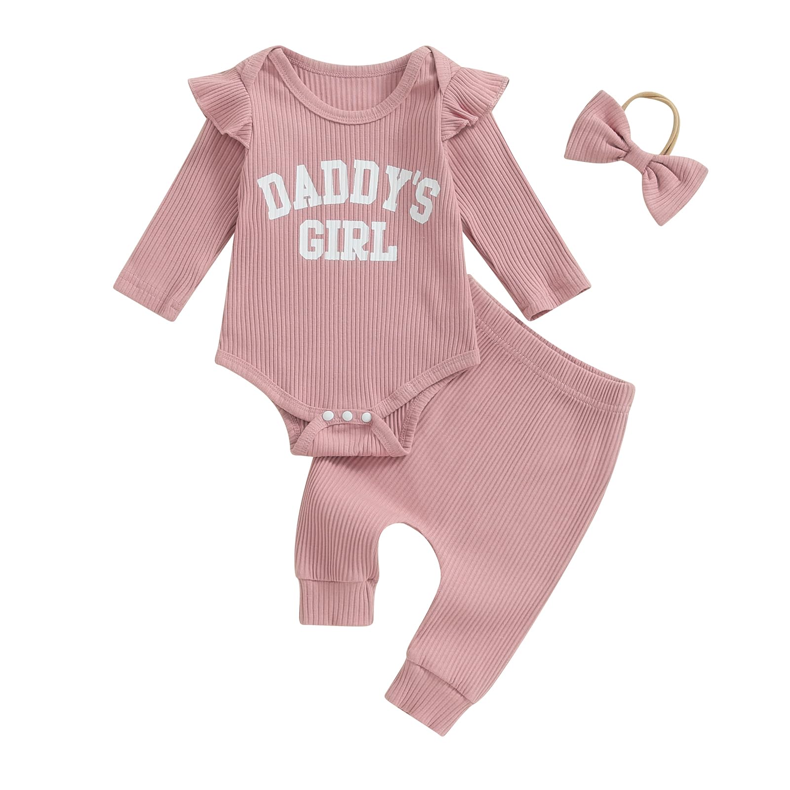 Tsnbre Newborn Baby Girl Outfits - Daddy's Girl Ruffle Long Sleeve Romper with Pants & Headband Set | Cute Infant Fall Winter Clothes for Photo Shoots, Family Gatherings & Special Occasions