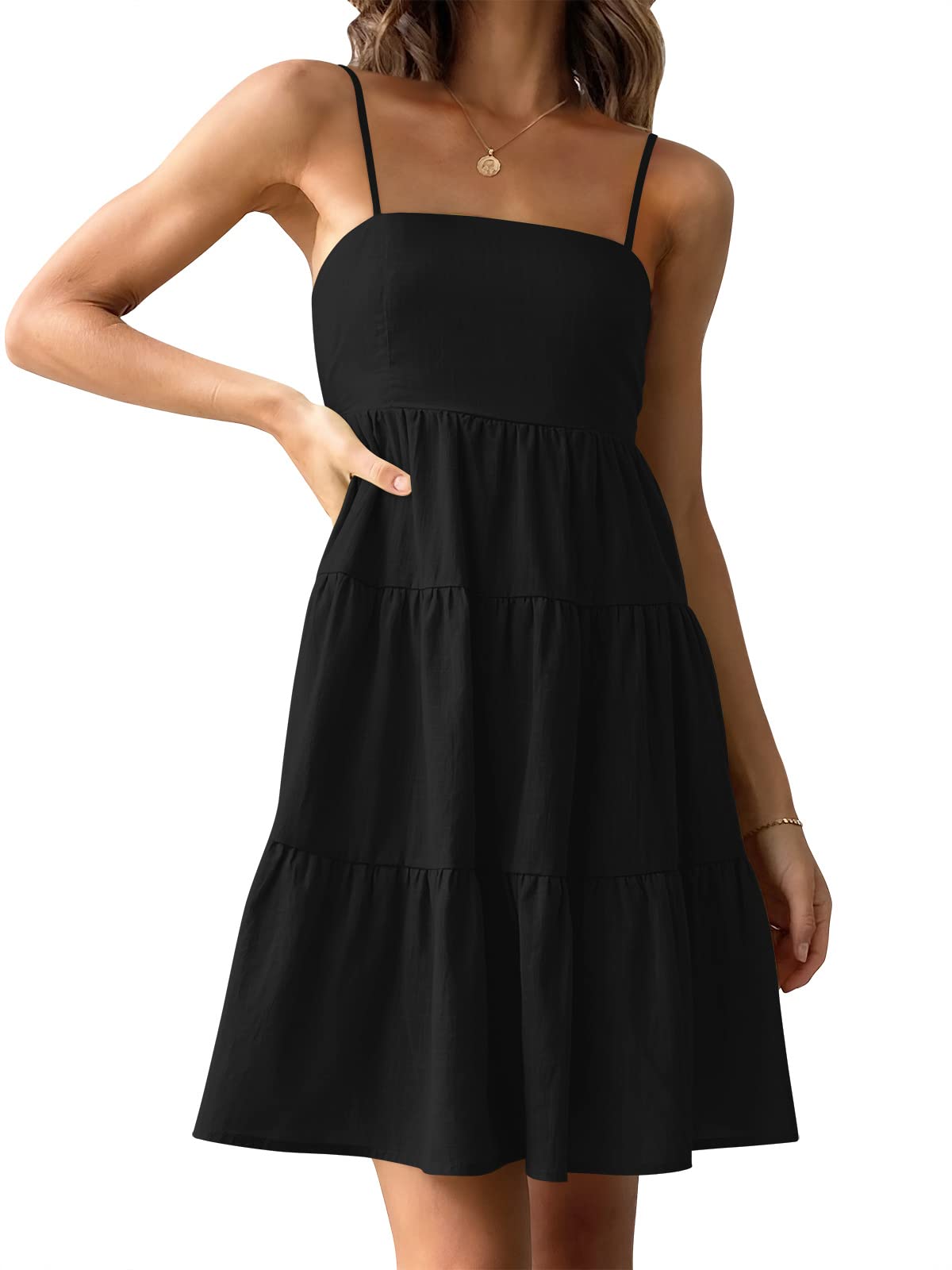 ANRABESS Women's Summer Mini Dress - Casual Boho Sleeveless Spaghetti Strap Flowy Tiered Short Dress for Beach, Vacation & Outdoor Wear | Lightweight Sun Dress for Women