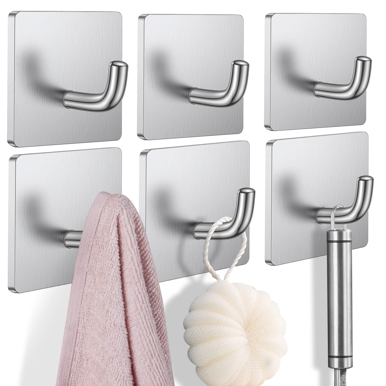 Heavy Duty Stainless Steel Wall Hooks - 4 Pack Waterproof Adhesive Hooks for Towels, Clothes, Hats & More - Perfect for Bathroom, Kitchen, Bedroom & Office Organization