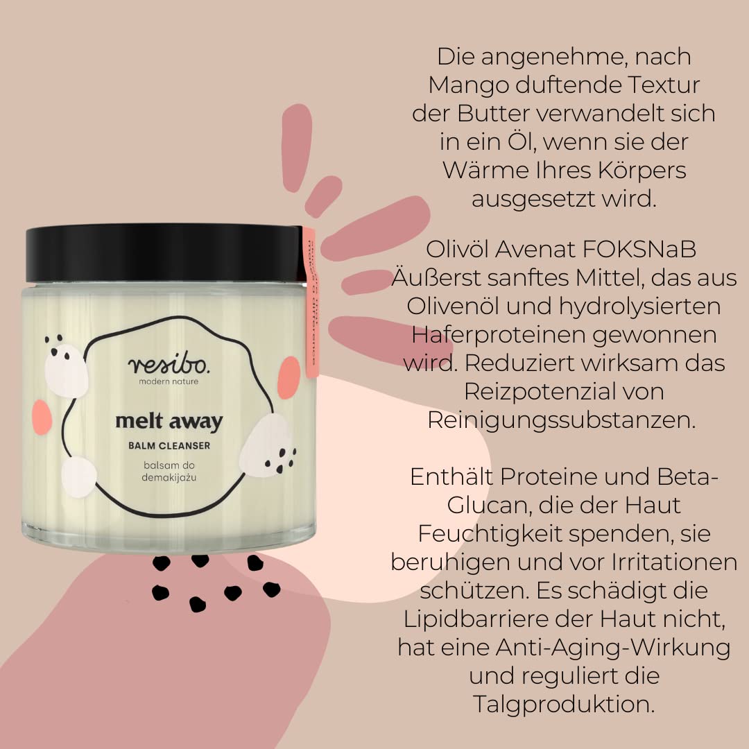 Resibo Melt Away Cleansing Balm - Natural Mango Facial Cleanser for Deep Pore Cleansing, Blackhead & Waterproof Makeup Removal (100ml) | Gentle Eye Makeup Remover for Daily Skincare Routine