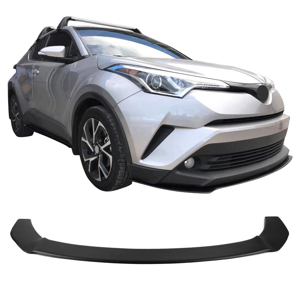 IKON MOTORSPORTS Front Splitter Lip & Rods for 2018-2019 Toyota C-HR - Matte Black Polypropylene Replacement Body Kit with Red Rods | Enhance Aerodynamics & Sporty Look for Street Racing & Car Shows